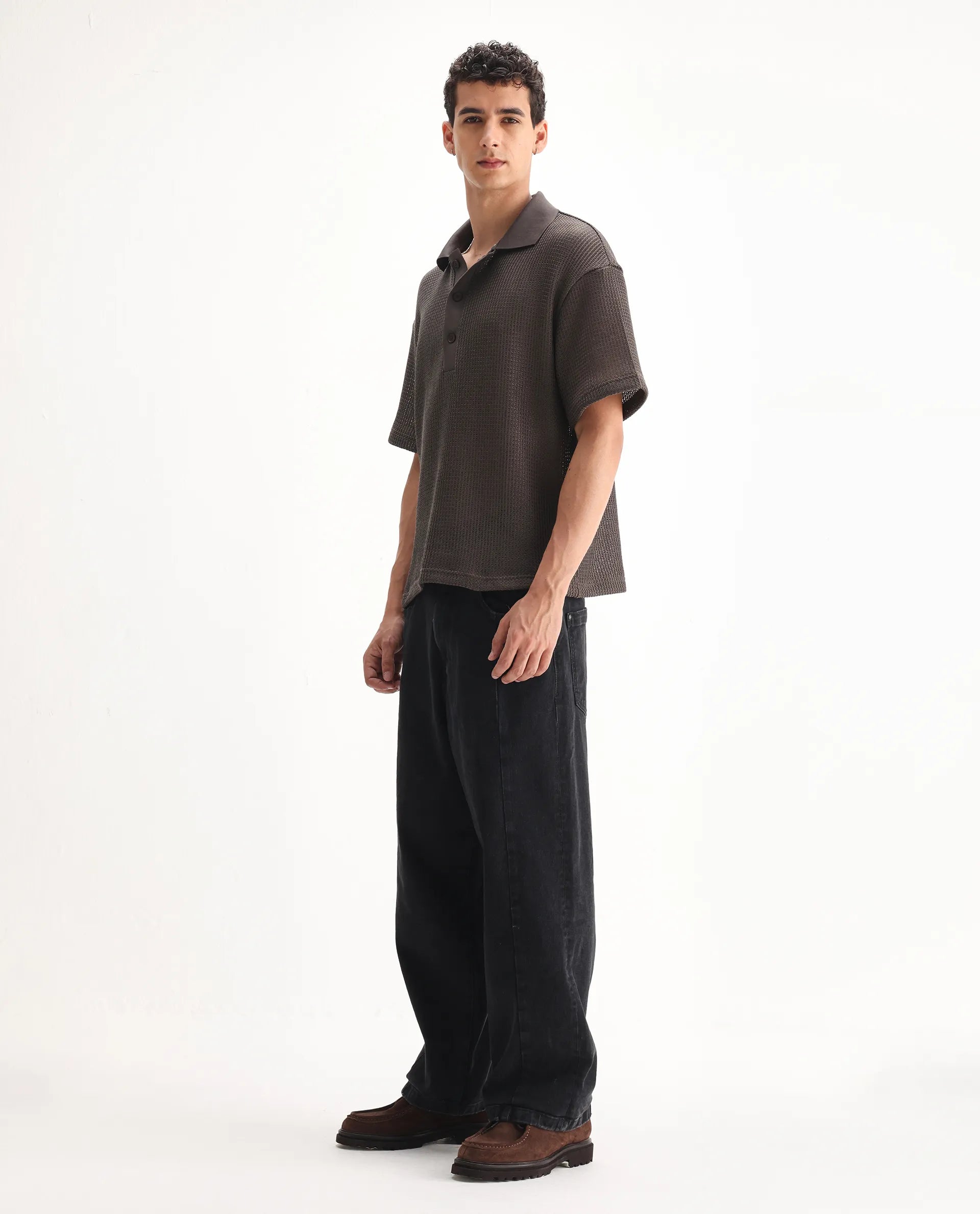 Rare Rabbit Men's Janik Grey Cotton Blend Plain Baggy Fit Jeans