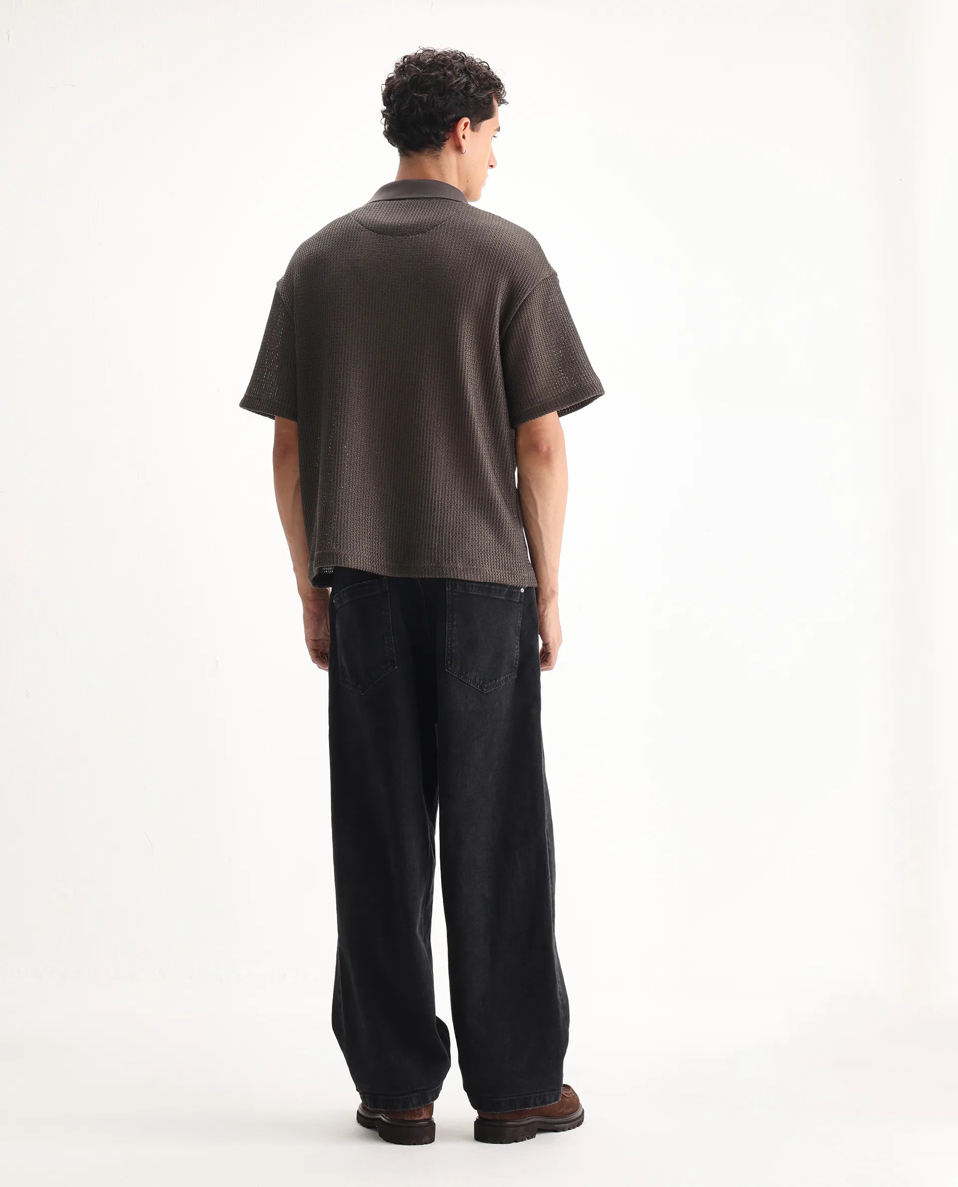 Rare Rabbit Men's Janik Grey Cotton Blend Plain Baggy Fit Jeans