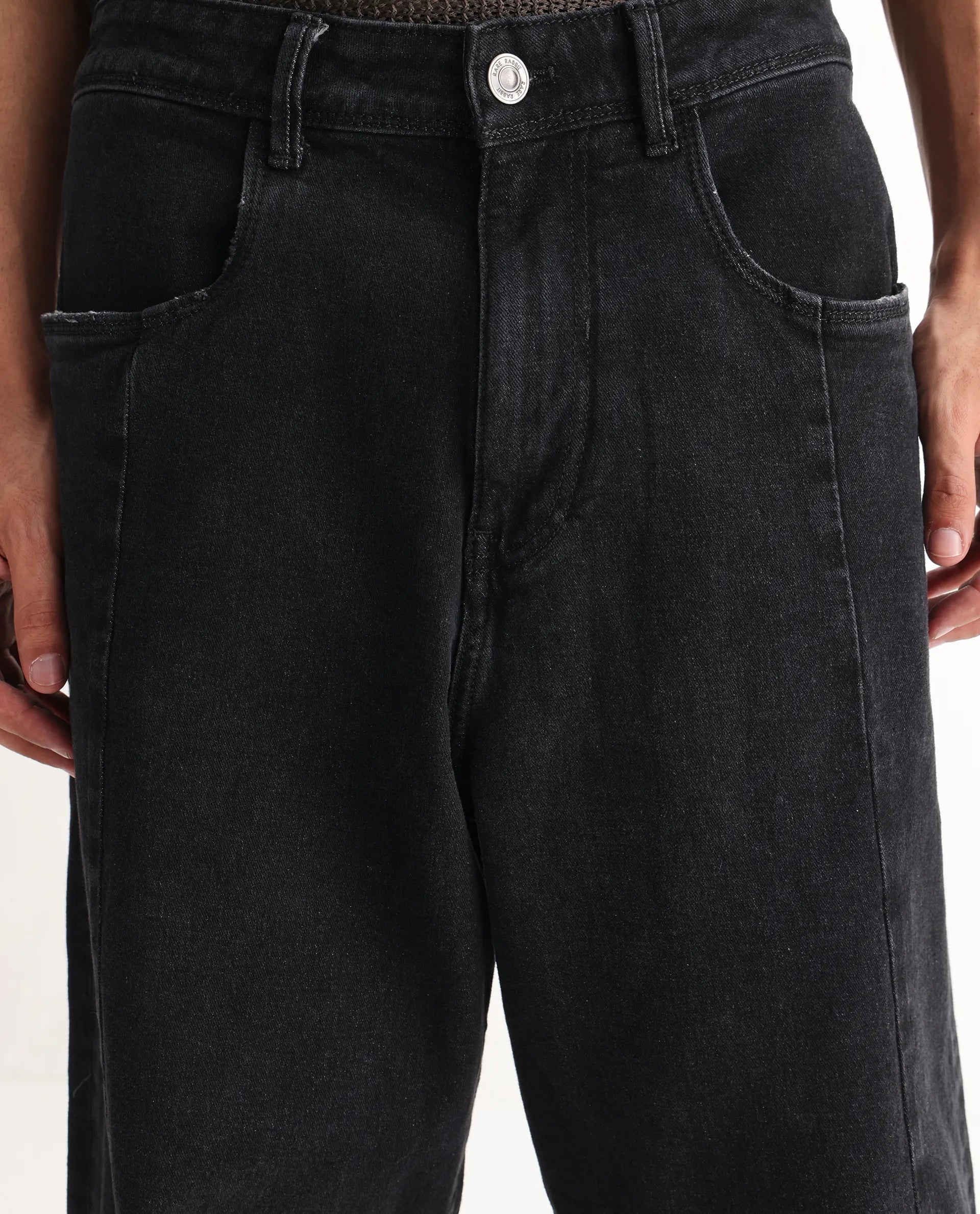 Rare Rabbit Men's Janik Grey Cotton Blend Plain Baggy Fit Jeans