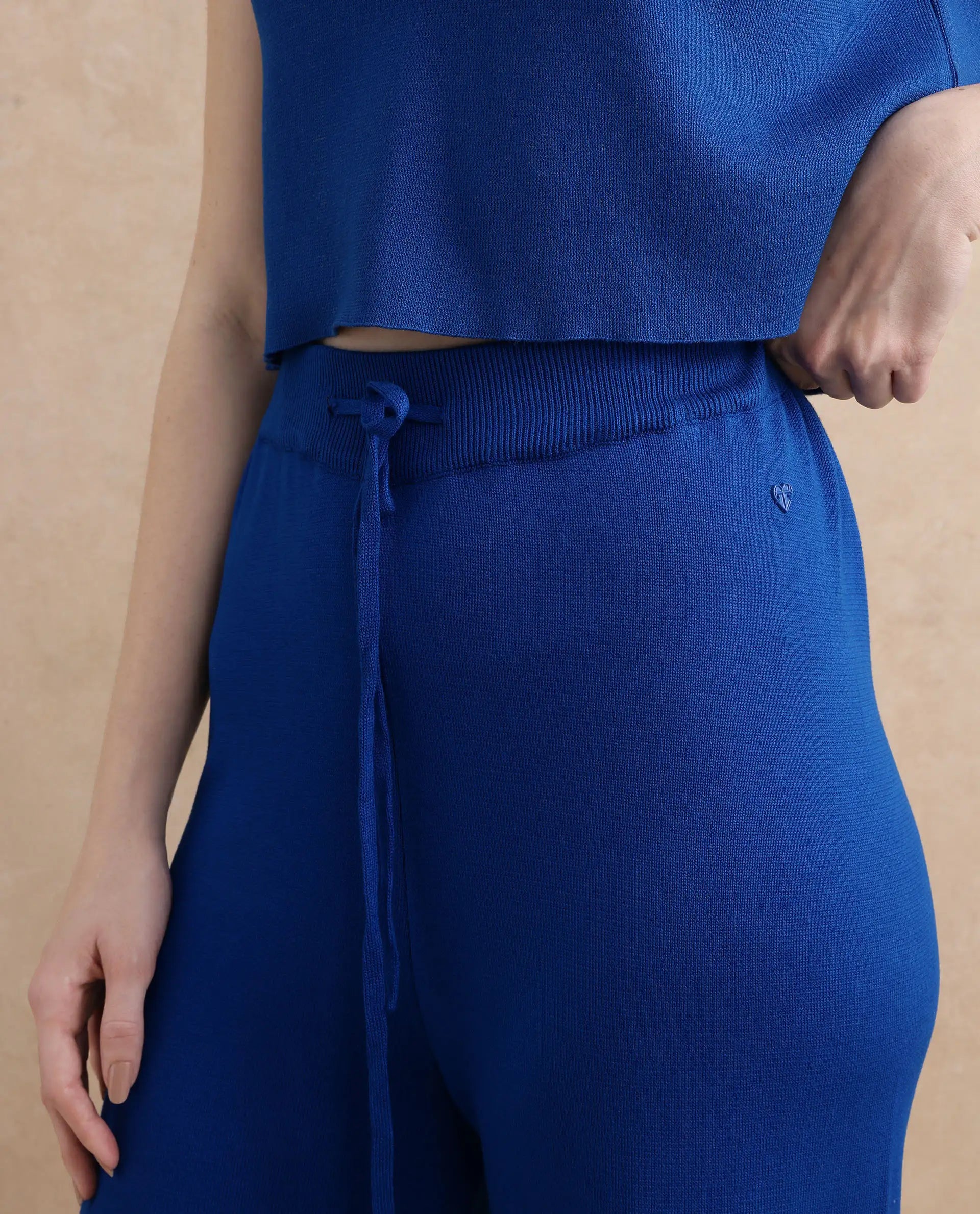 Rareism Women Jankara-B Blue Rayon Nylon Fabric Straight Fit Ankle Length Plain Trouser