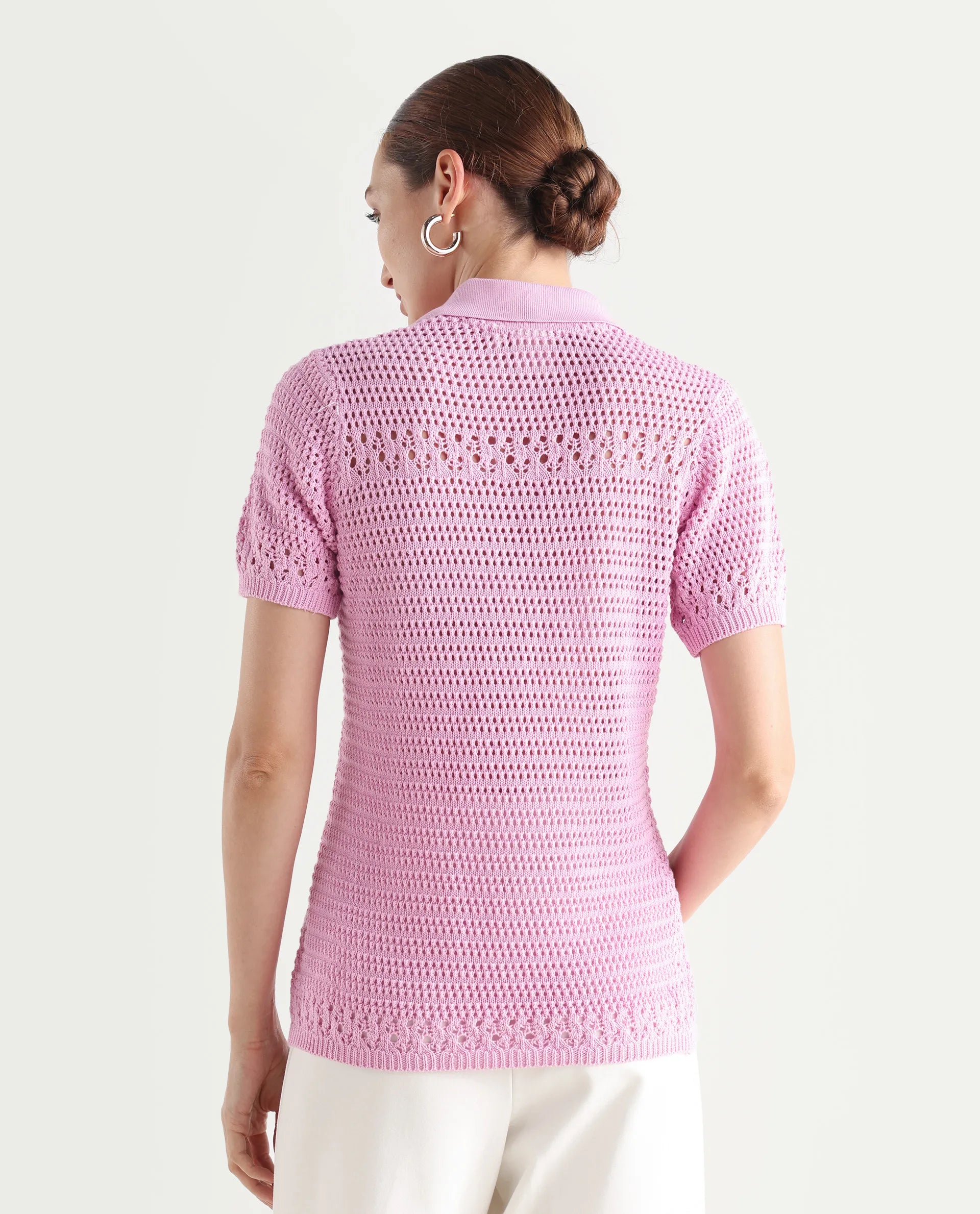 Rareism Women's Jantuda Light Pink Cotton Johnny Collar Plain Regular Fit Top