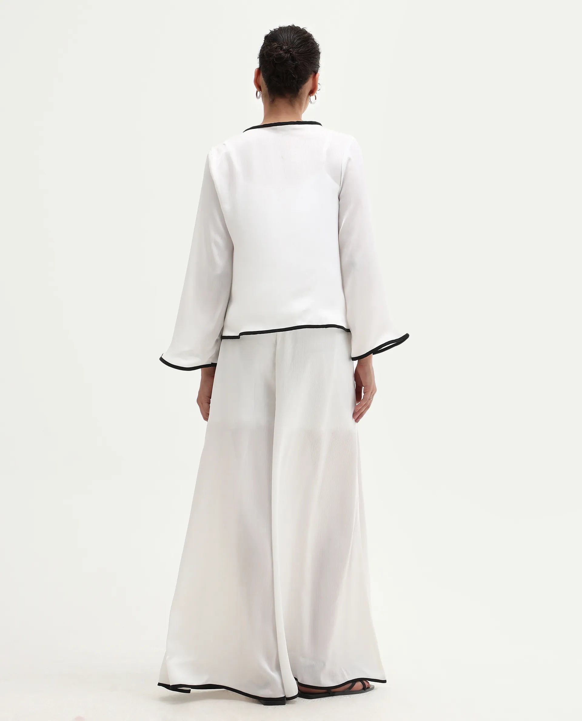 Rareism Women's Janula B White Polyester Plain Ankle Length Flared Trouser