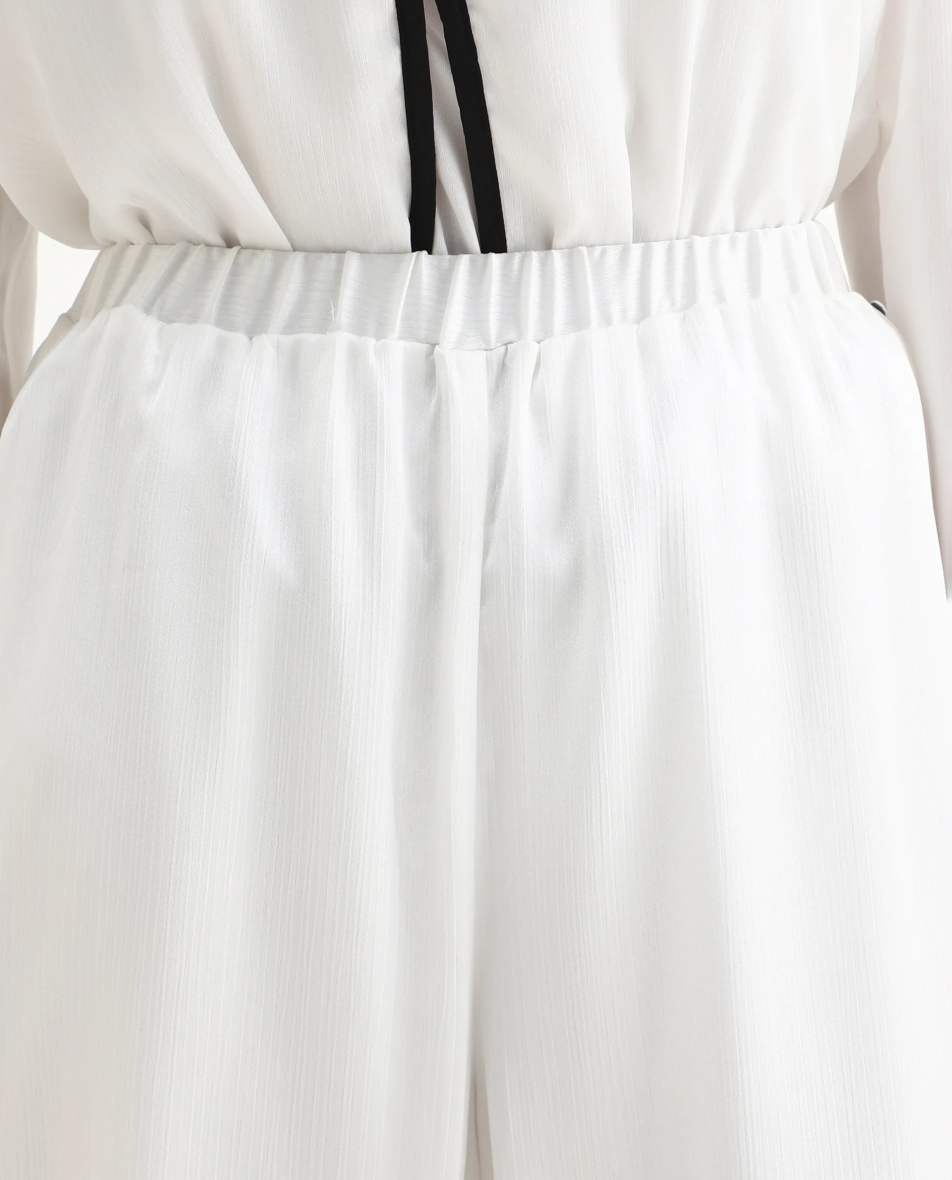 Rareism Women's Janula B White Polyester Plain Ankle Length Flared Trouser