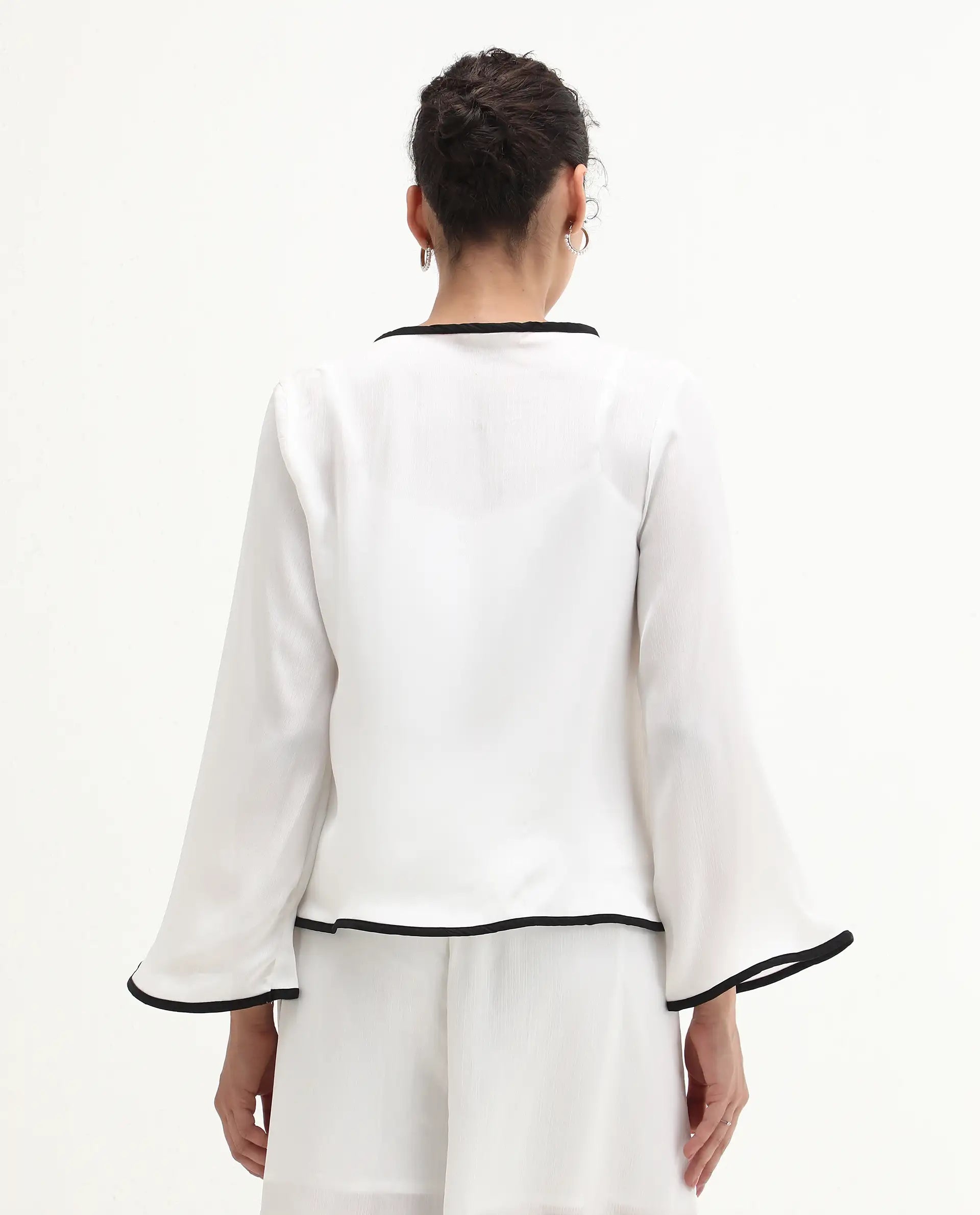 Rareism Women's Janula T White Polyester Round Neck Plain Bell Sleeve Regular Fit Top