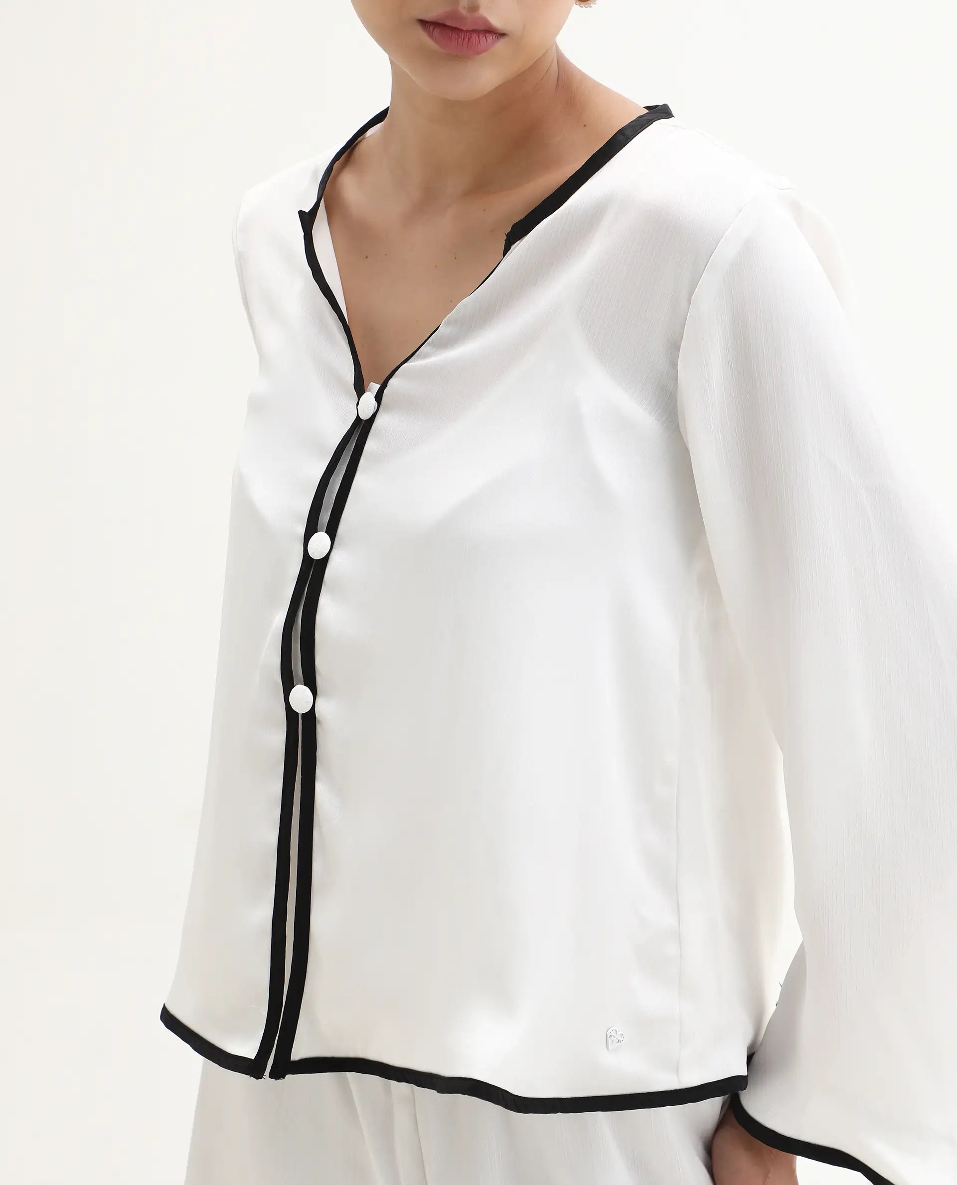 Rareism Women's Janula T White Polyester Round Neck Plain Bell Sleeve Regular Fit Top