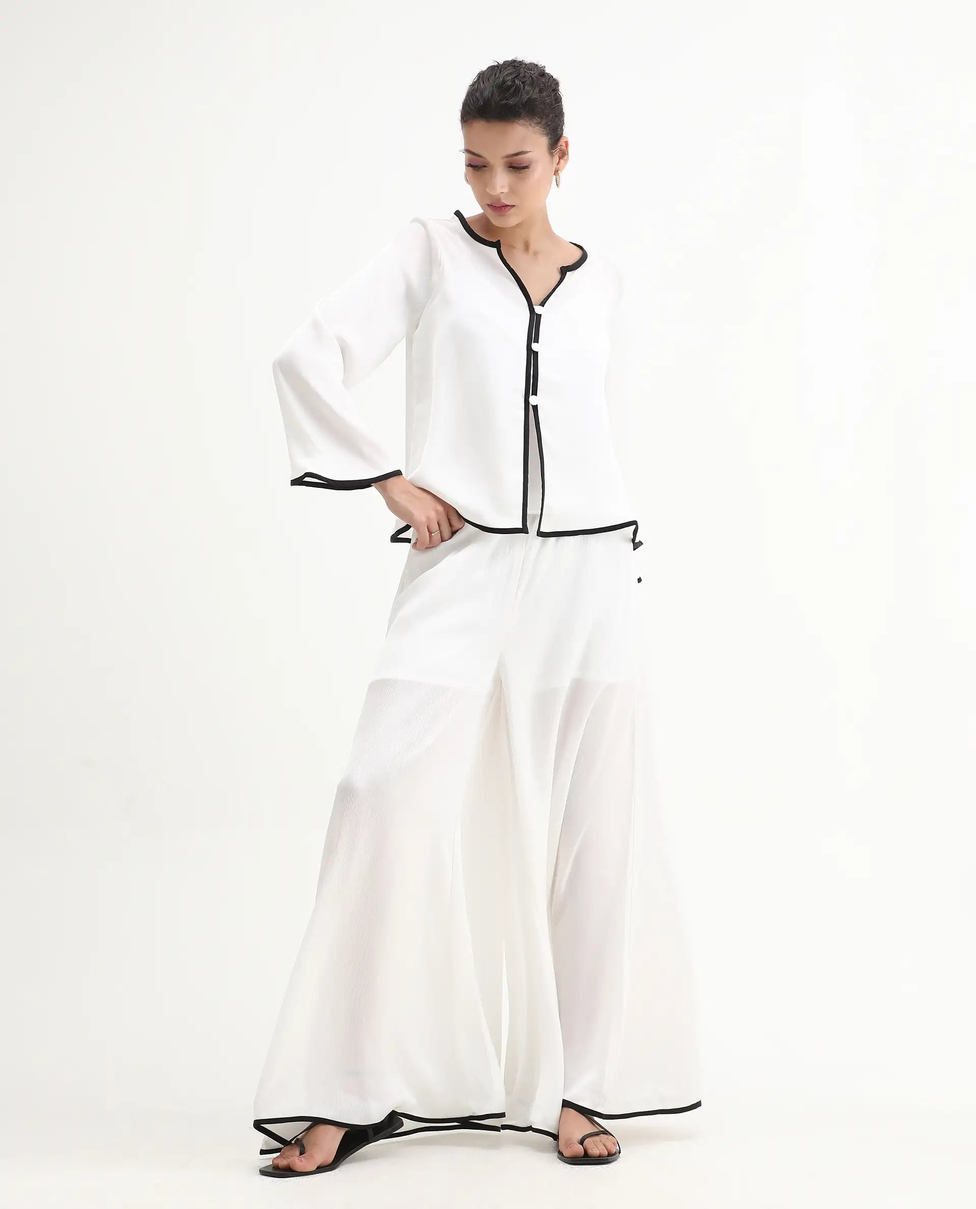 Rareism Women's Janula T White Polyester Round Neck Plain Bell Sleeve Regular Fit Top