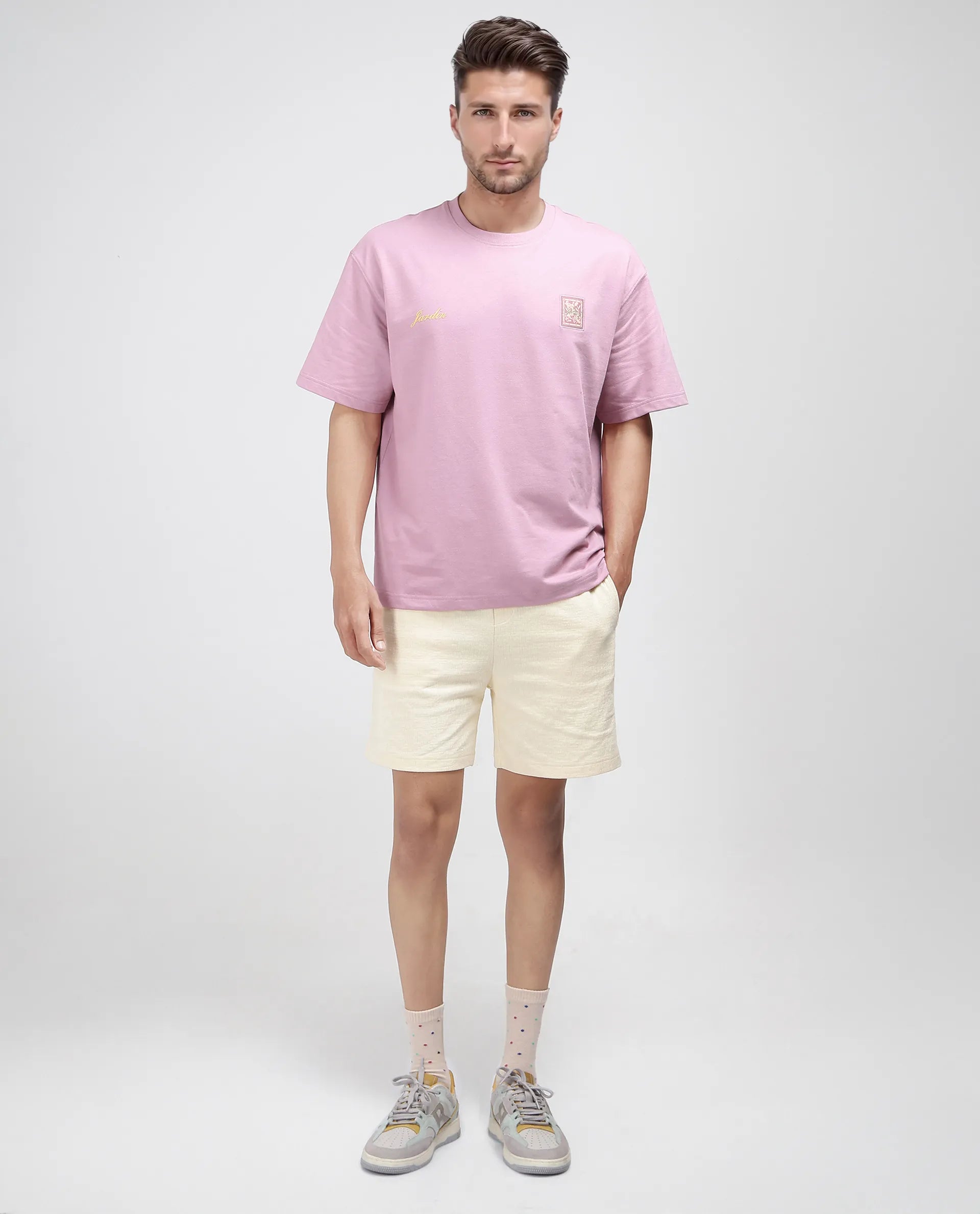 Rare Rabbit Men Jardi Pink Cotton Fabric Short Sleeve Slip-On Oversized Fit Printed T-Shirt