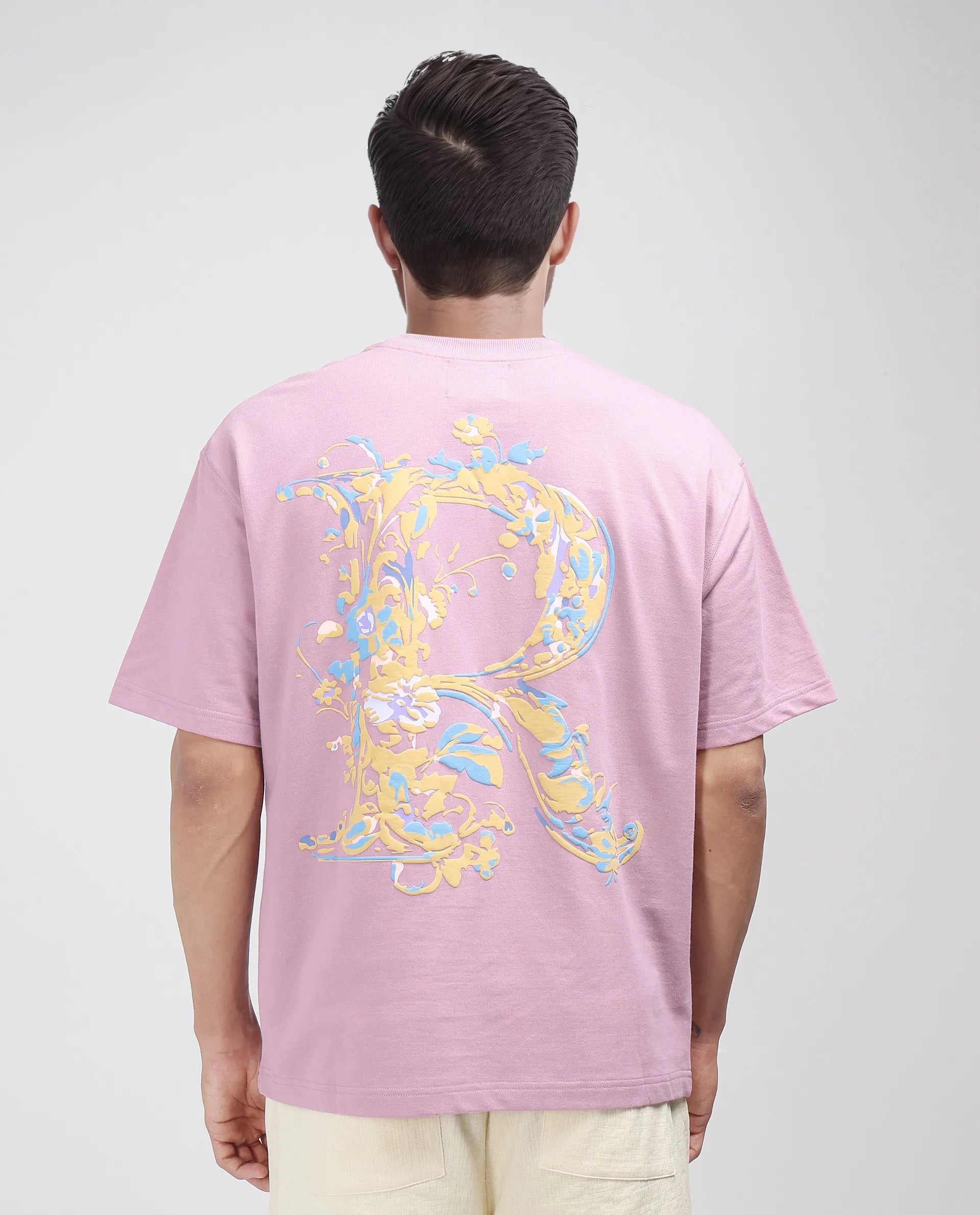 Rare Rabbit Men Jardi Pink Cotton Fabric Short Sleeve Slip-On Oversized Fit Printed T-Shirt