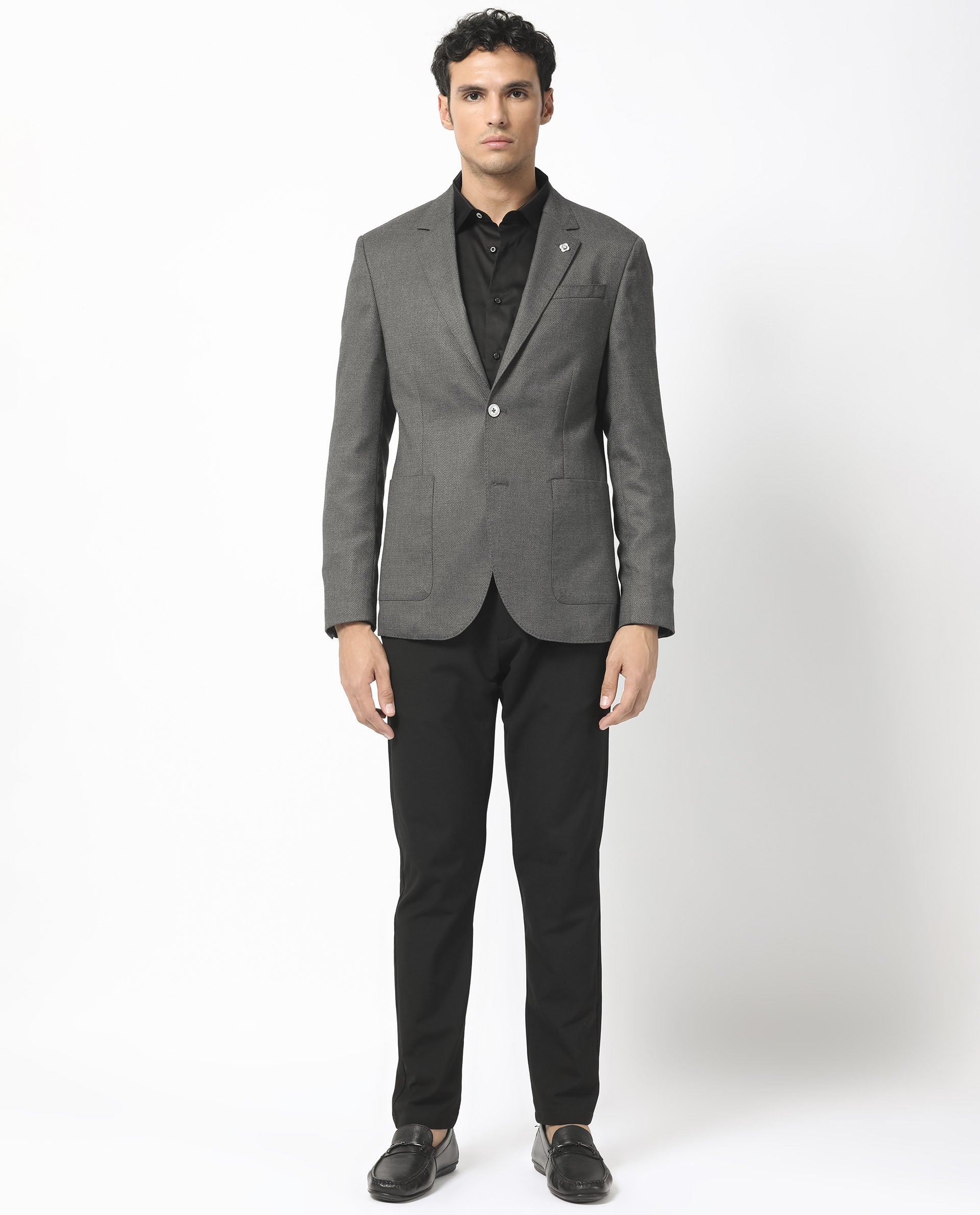 Rare Rabbit Men's Jardo Dark Grey Polyester Plain Tailored Fit Full Sl