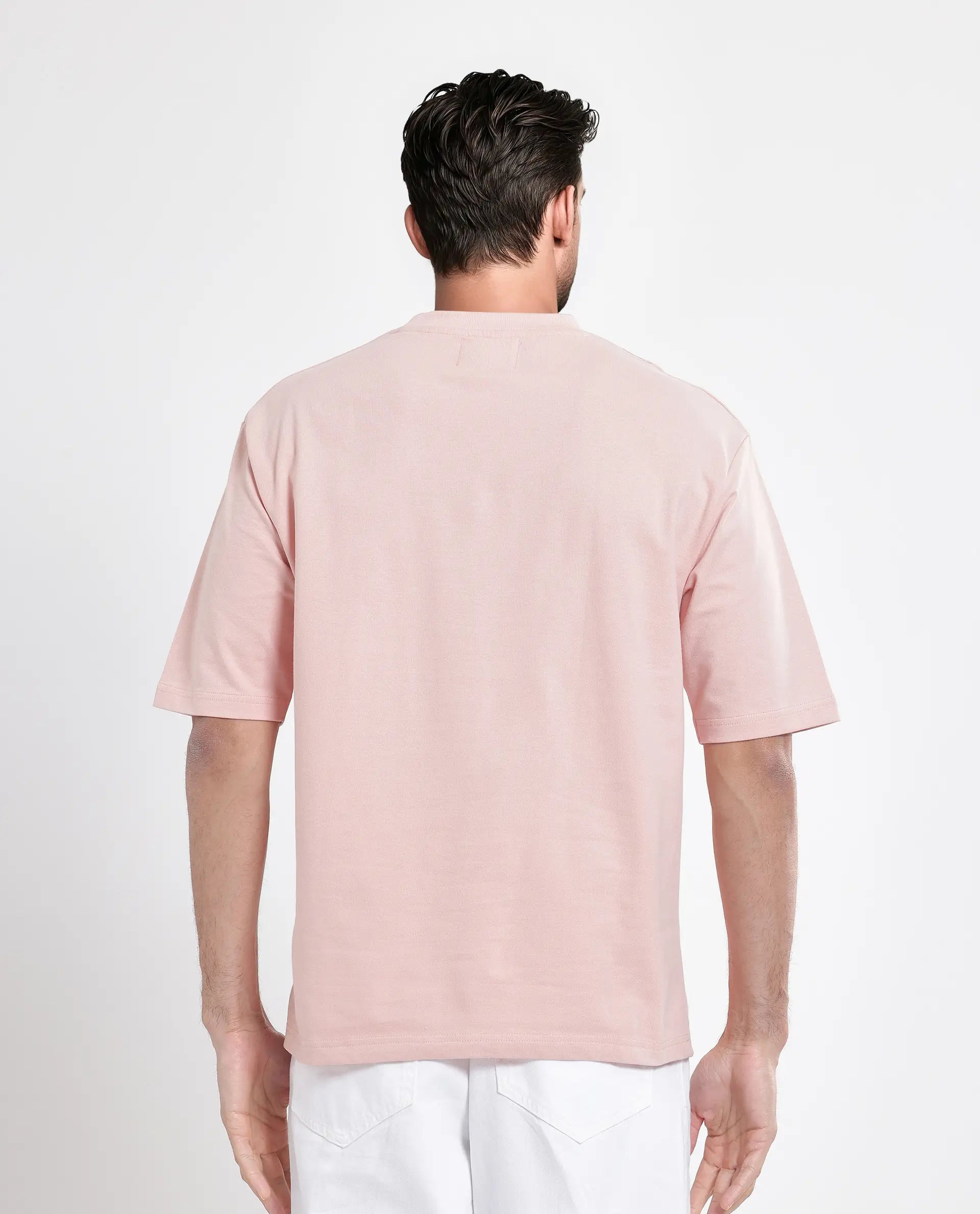 Rare Rabbit Men Jarn Light Orange Cotton Fabric Short Sleeve Crew Neck Qlo Fit Graphic Print T-Shirt