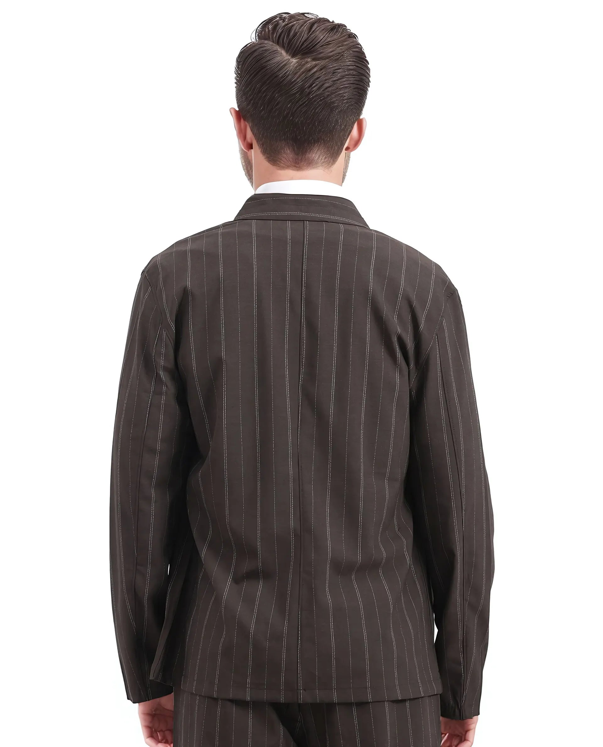 Rare Rabbit Men Jars Brown Polyester Viscose Fabric Full Sleeve Mandarin Collar Striped Jacket