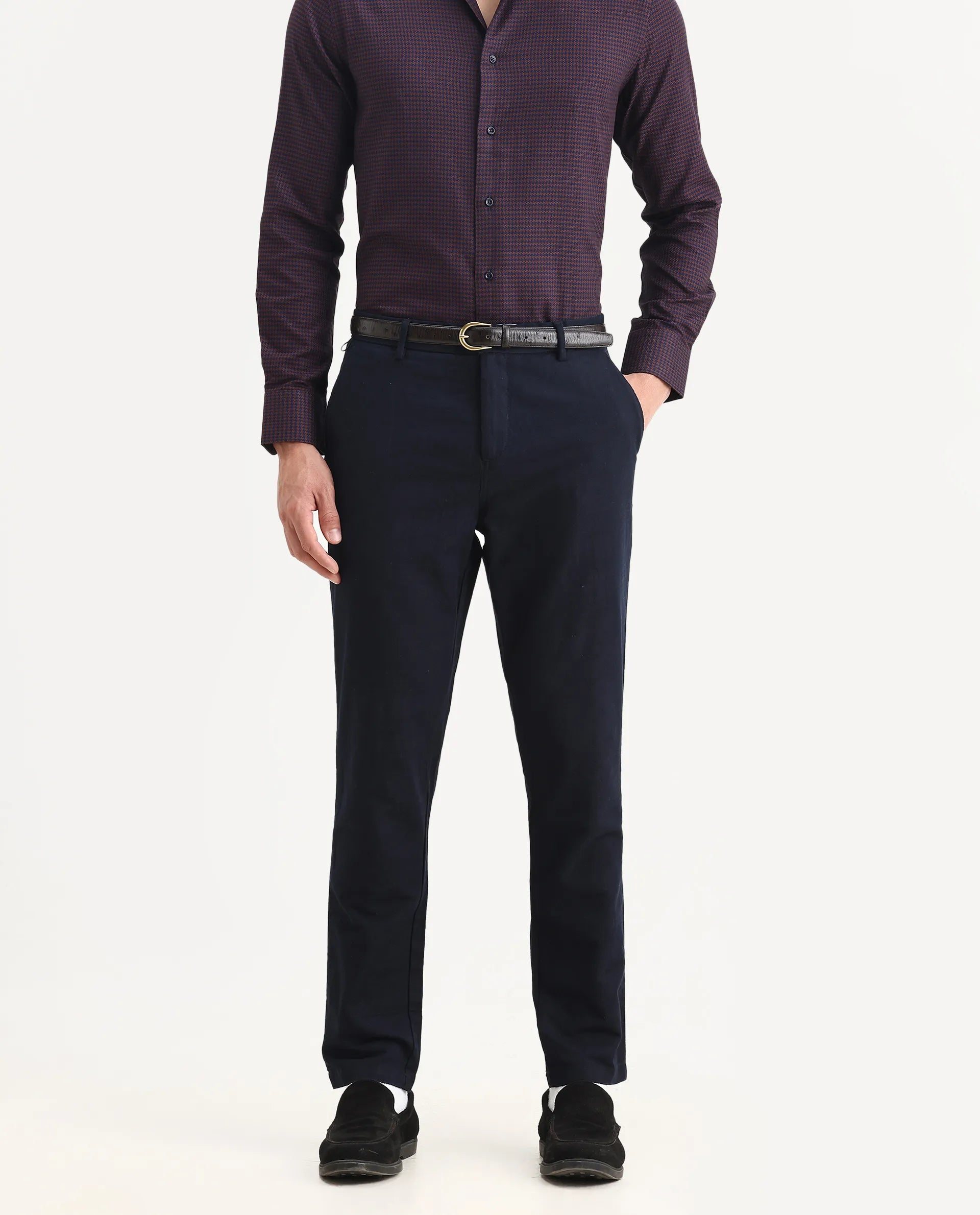 Rare Rabbit Men's Jeck-1 Navy Cotton Jacquard Regular Fit Trouser