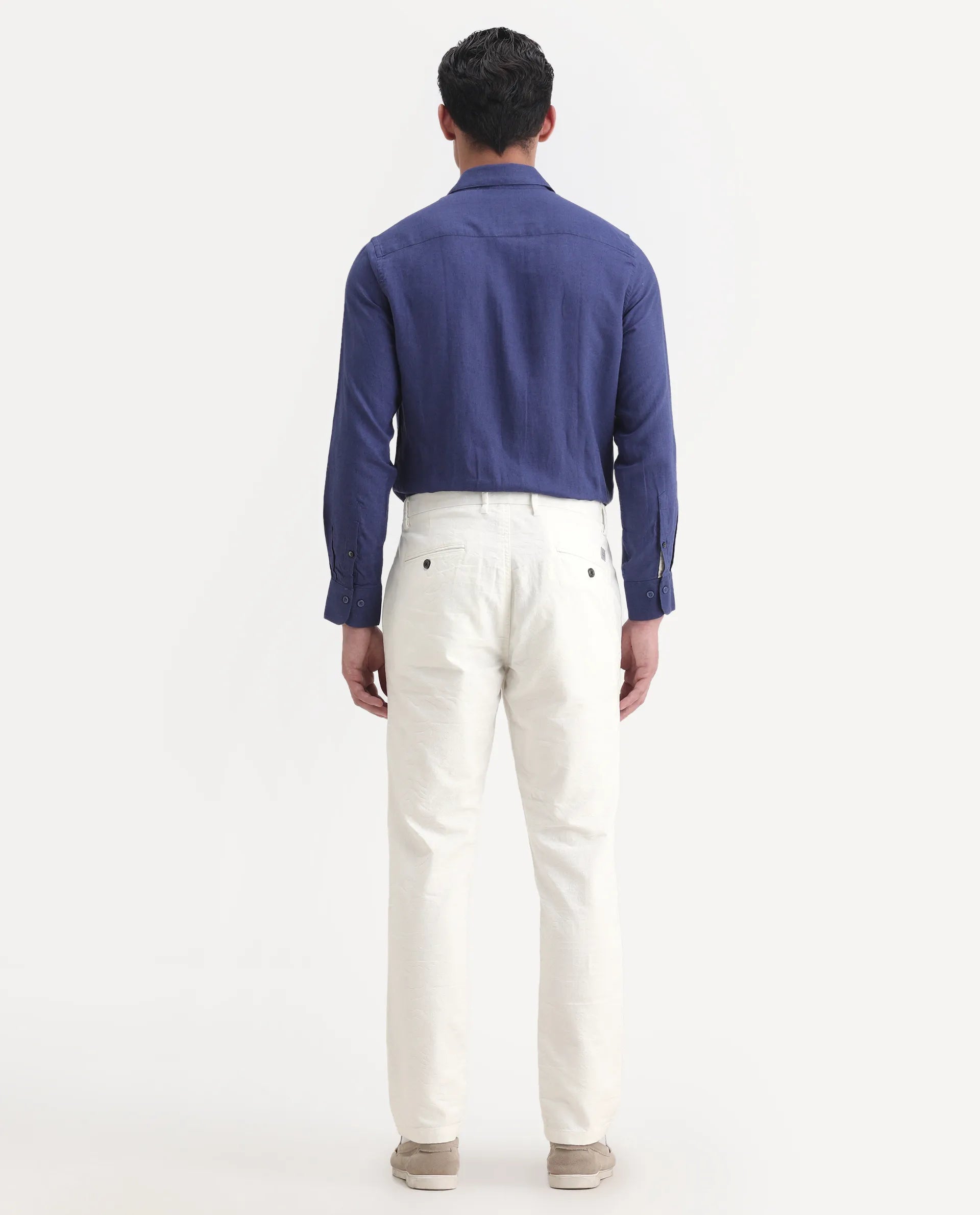 Rare Rabbit Men's Jeck-1 White Cotton Jacquard Regular Fit Trouser