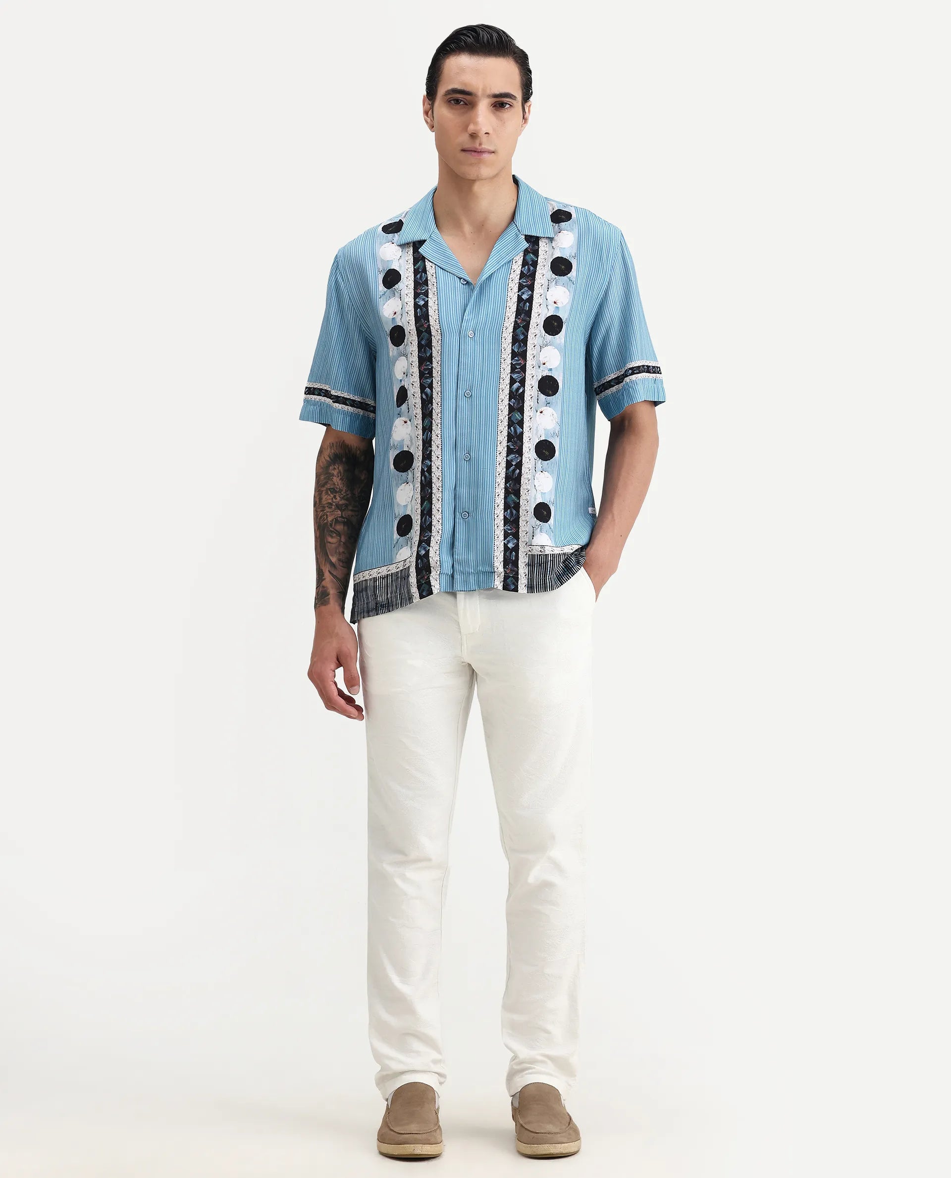 Rare Rabbit Men's Jeck-24 White Cotton Jacquard Regular Fit Trouser