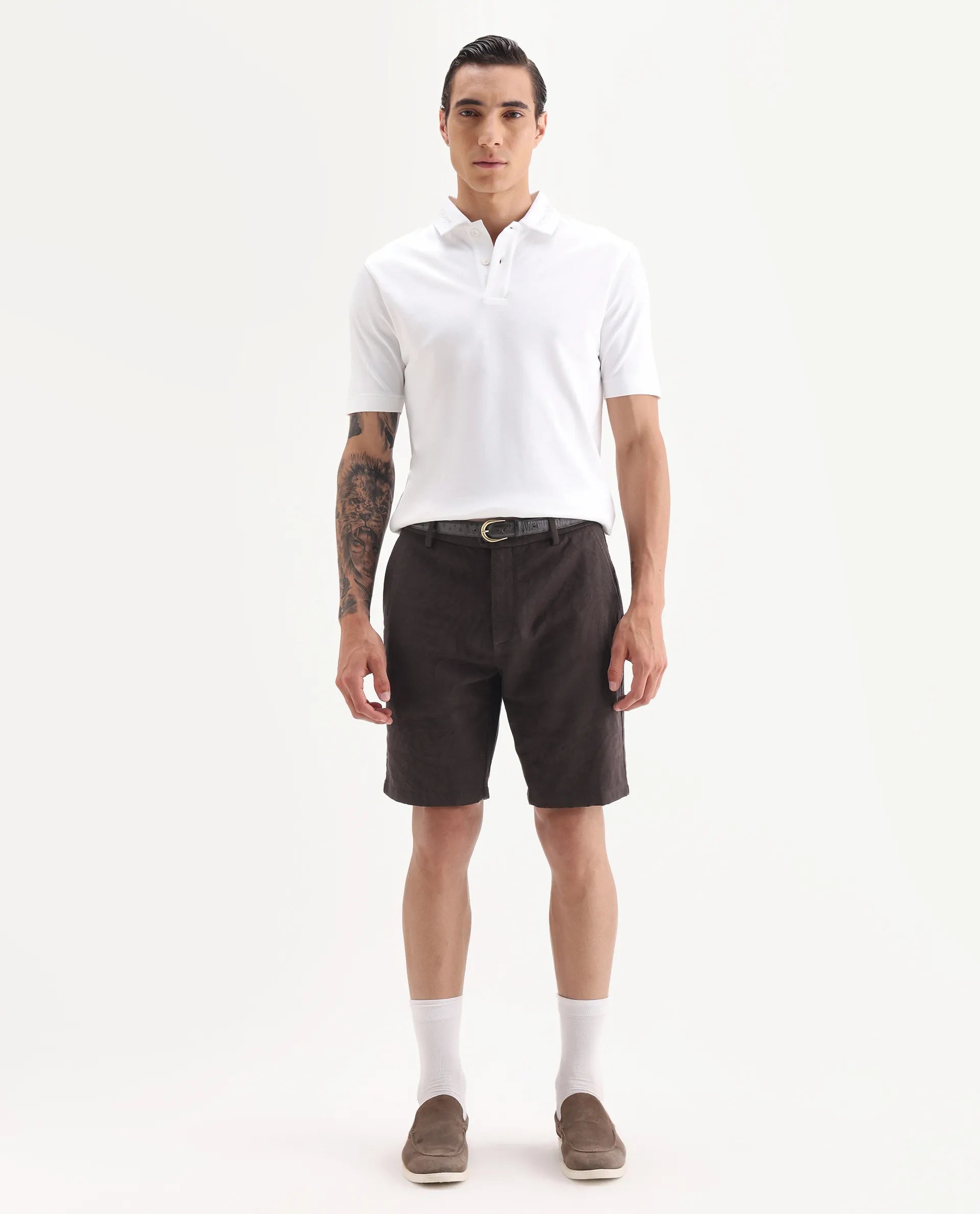 Rare Rabbit Men Jeck-S Dark Brown Cotton Fabric Button Closure Jacquard Shorts