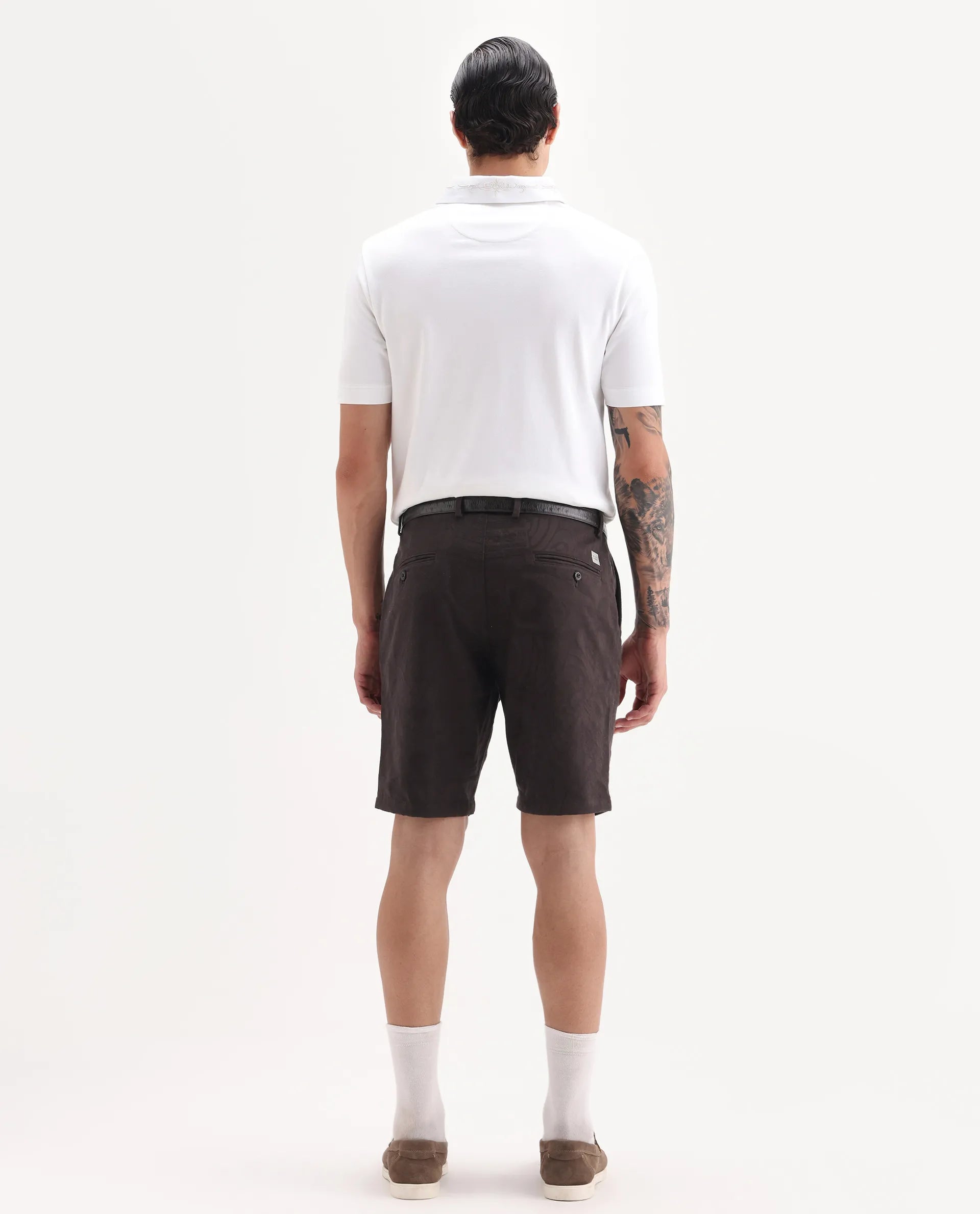 Rare Rabbit Men Jeck-S Dark Brown Cotton Fabric Button Closure Jacquard Shorts