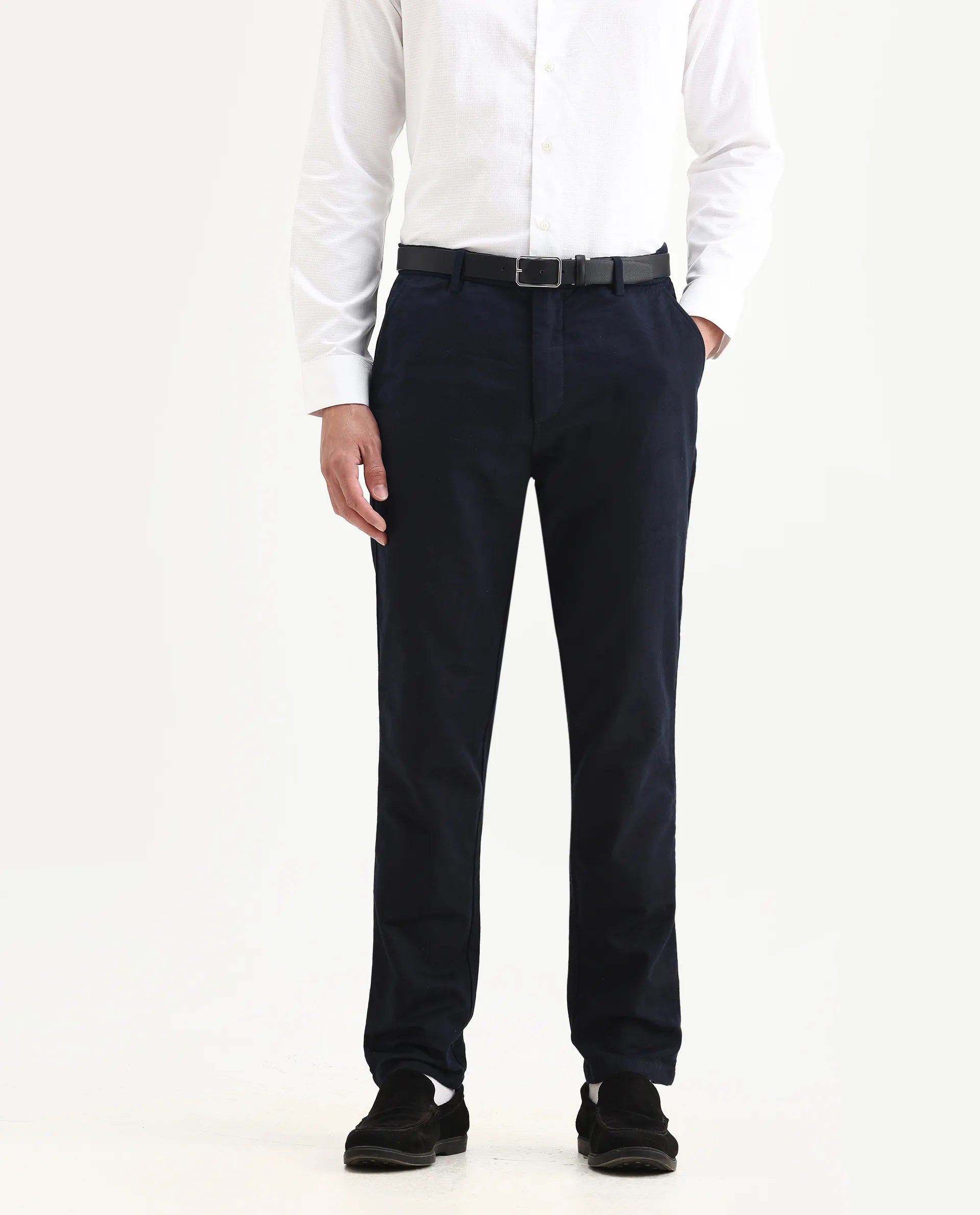 Rare Rabbit Men's Jeck-24 Navy Cotton Jacquard Regular Fit Trouser