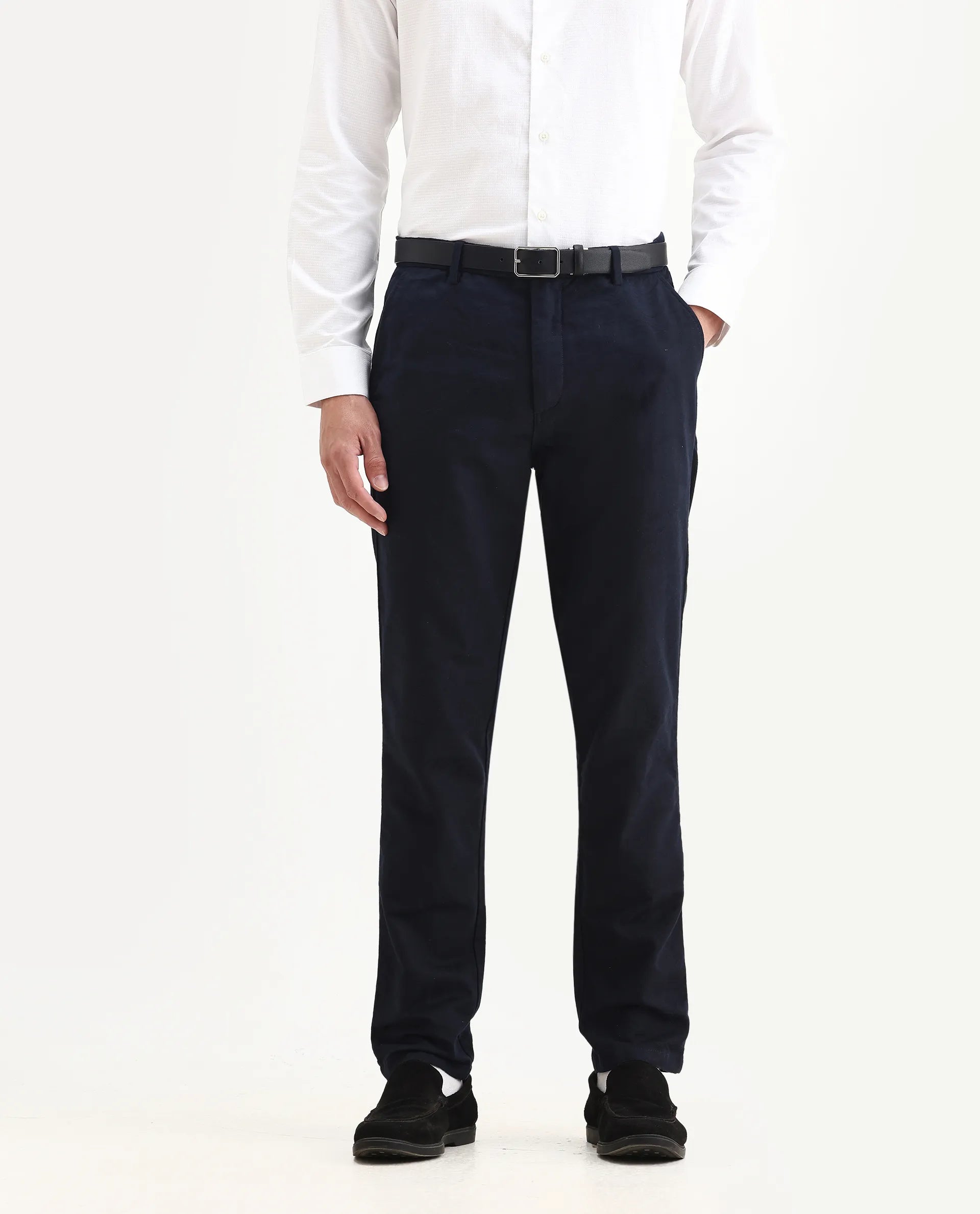 Rare Rabbit Men's Jeck-24 Navy Cotton Jacquard Regular Fit Trouser