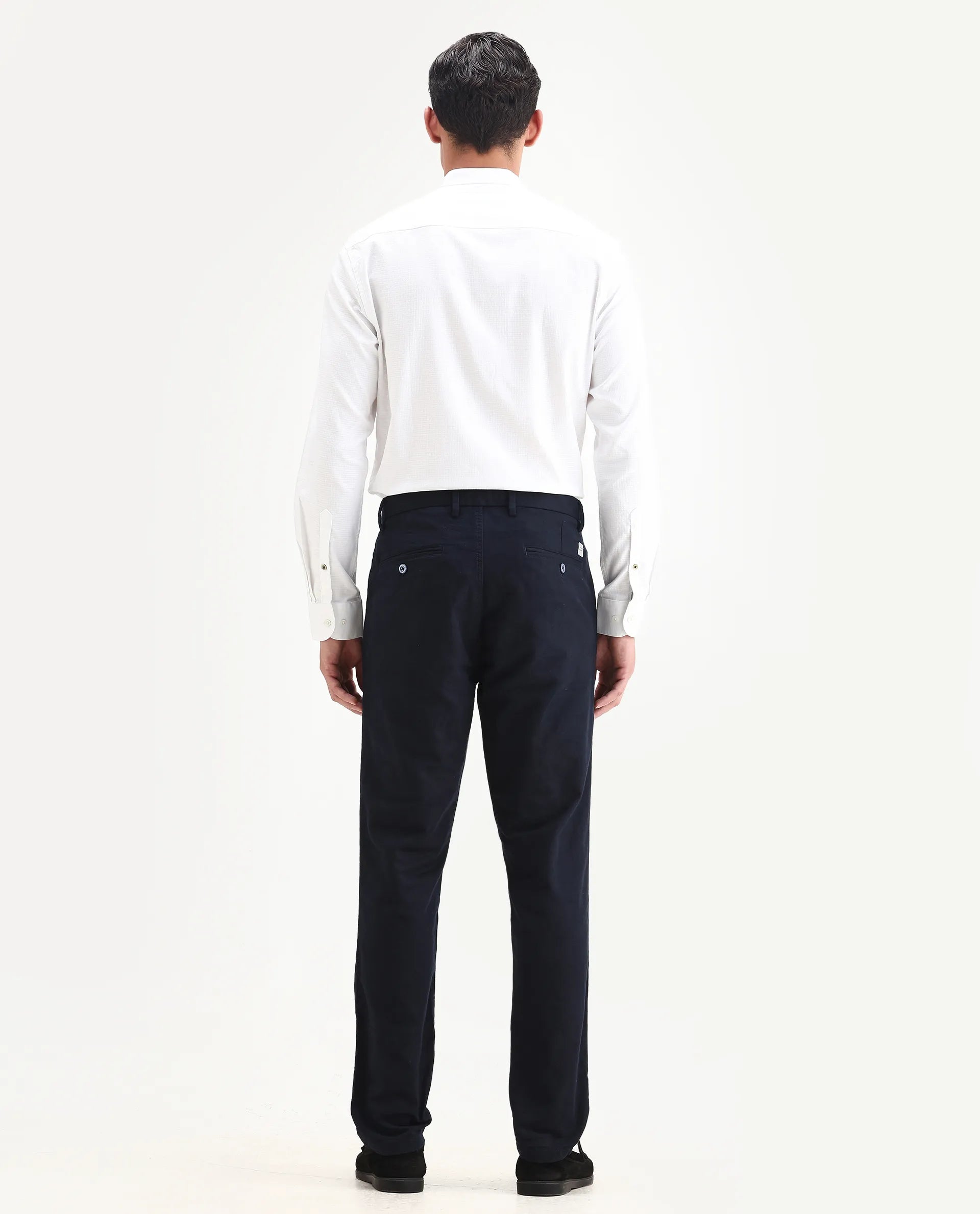 Rare Rabbit Men's Jeck-24 Navy Cotton Jacquard Regular Fit Trouser