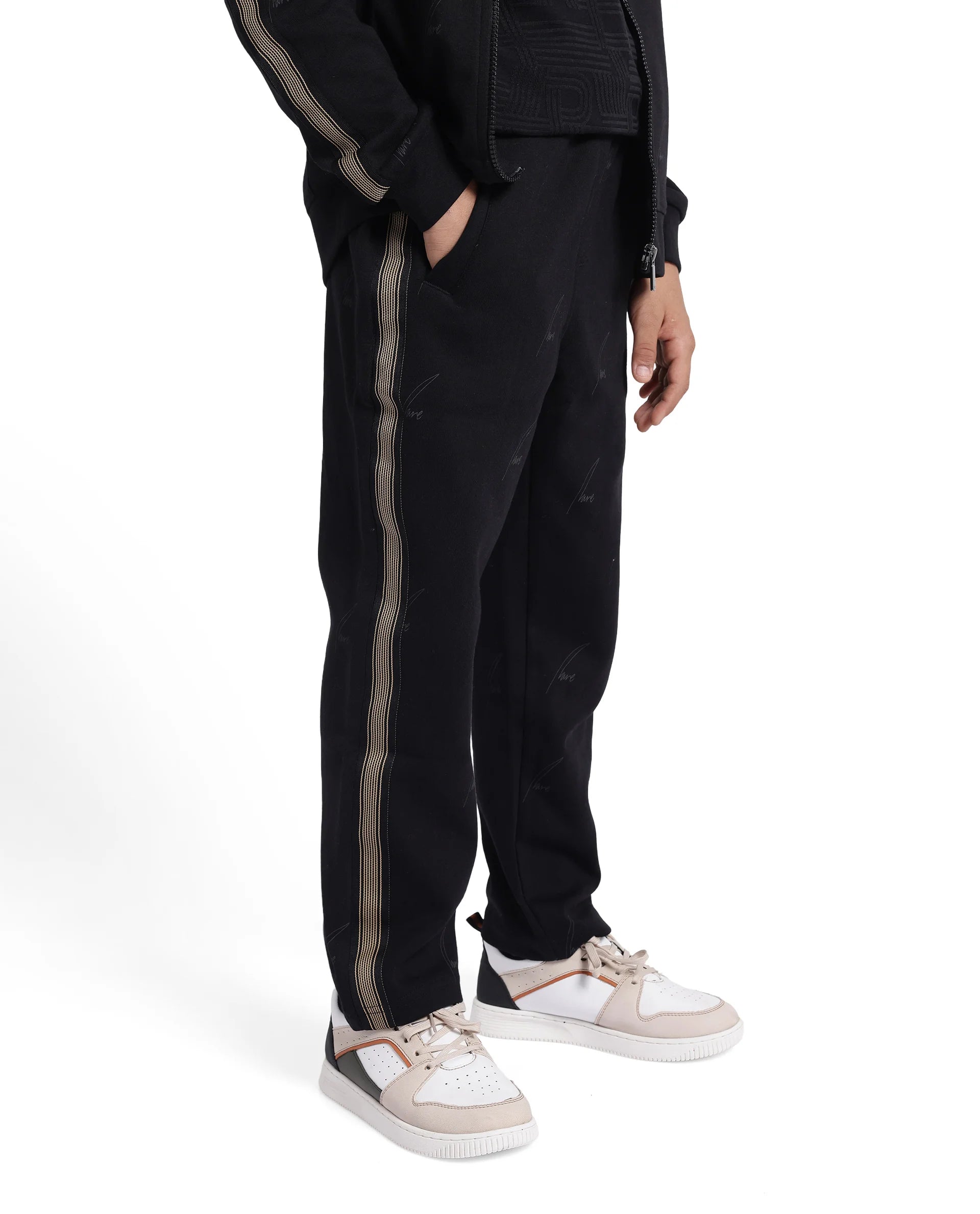 Rare Ones Kids Jeck Black Cotton Poly Jelly Print Trackpant