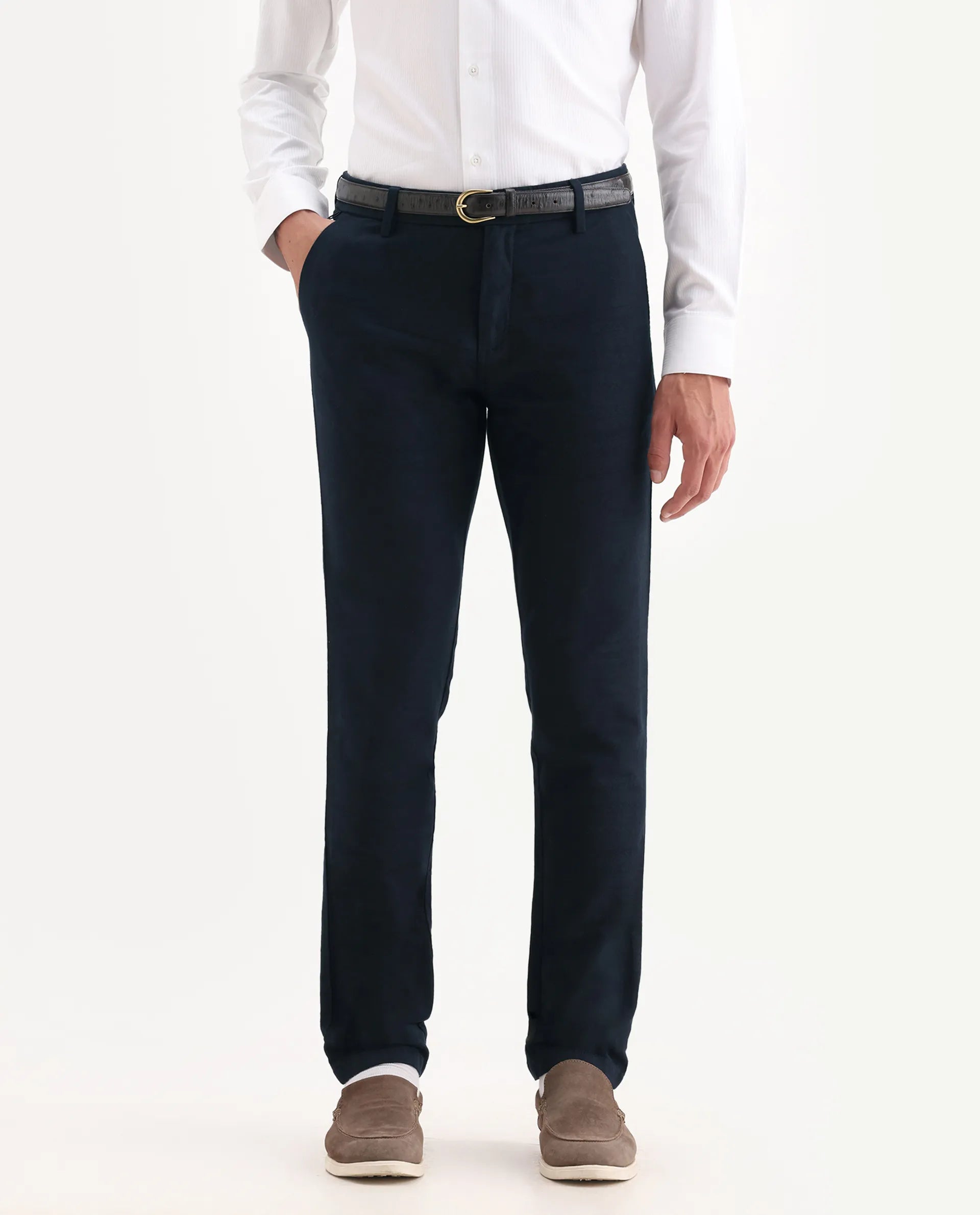 Rare Rabbit Men's Jeck Navy Cotton Fabric Regular Fit Mid Rise Jacquard Trouser