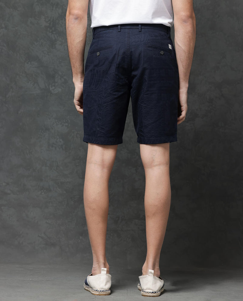 Rare Rabbit Mens Jecky Navy Jacquard Textured Regular Fit Shorts
