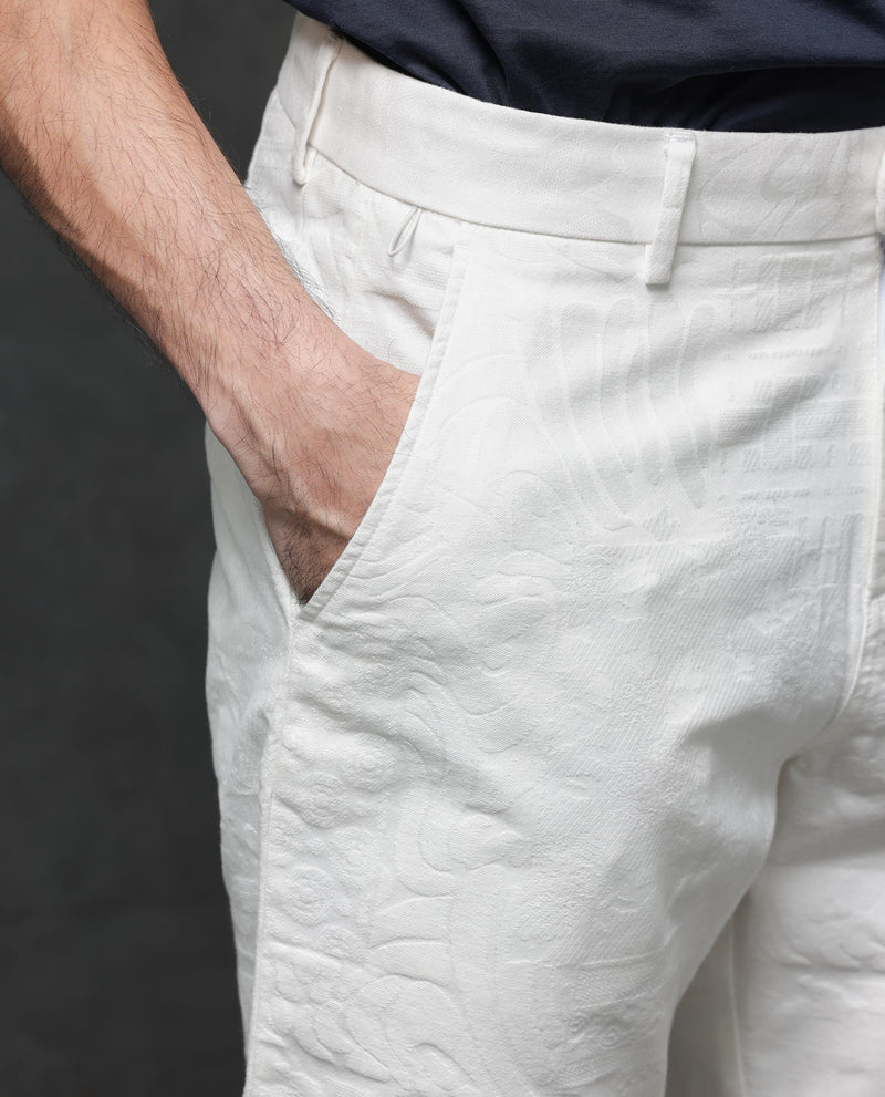 Rare Rabbit Mens Jecky Off White Jacquard Textured Regular Fit Shorts
