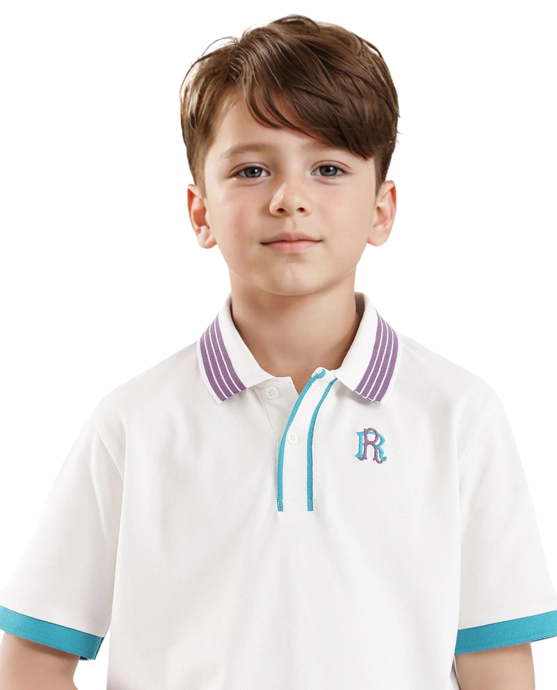 Rare Ones Kids Jef White Cotton Short Sleeve Contrasting Collar Solid Polo