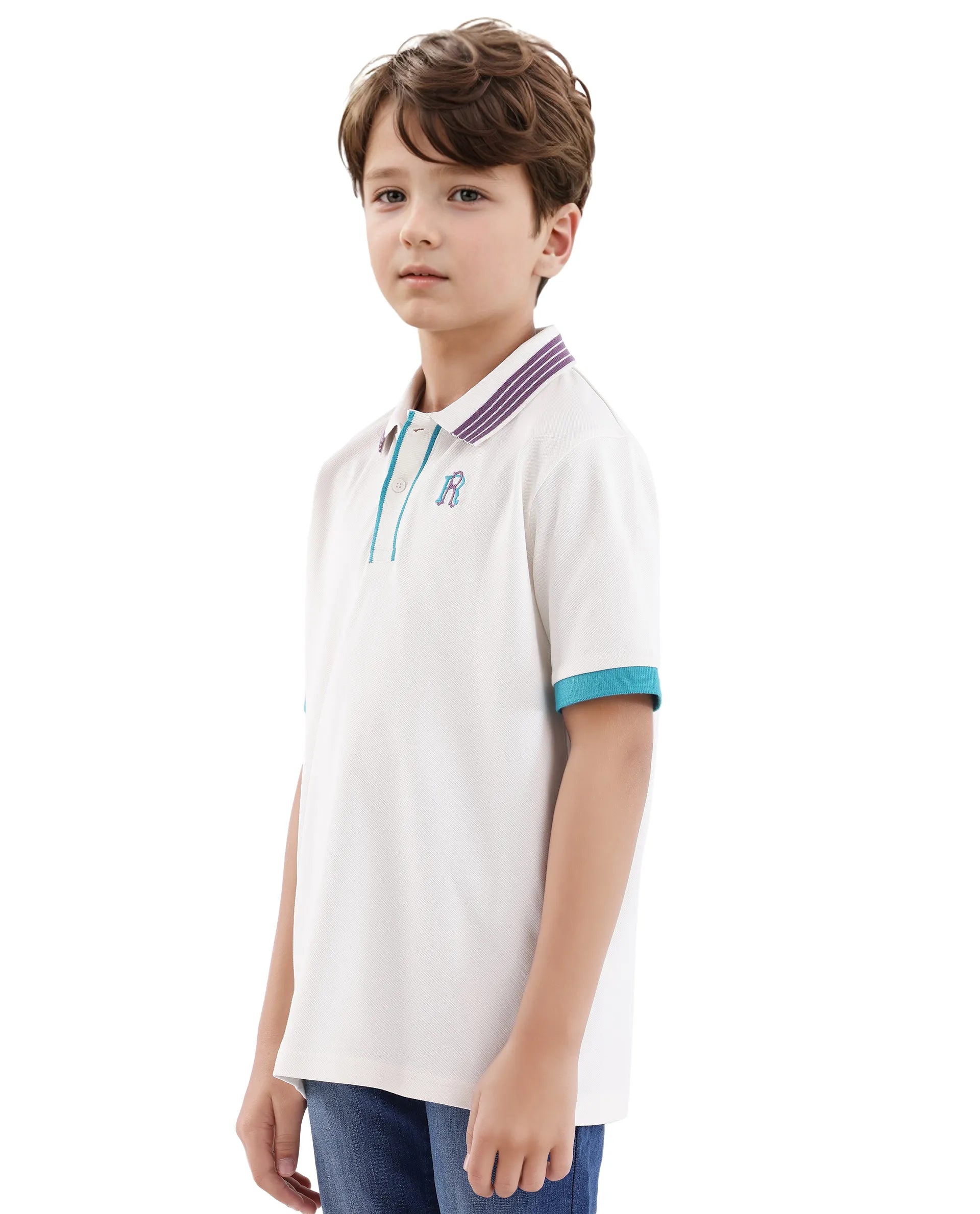 Rare Ones Kids Jef White Cotton Short Sleeve Contrasting Collar Solid Polo