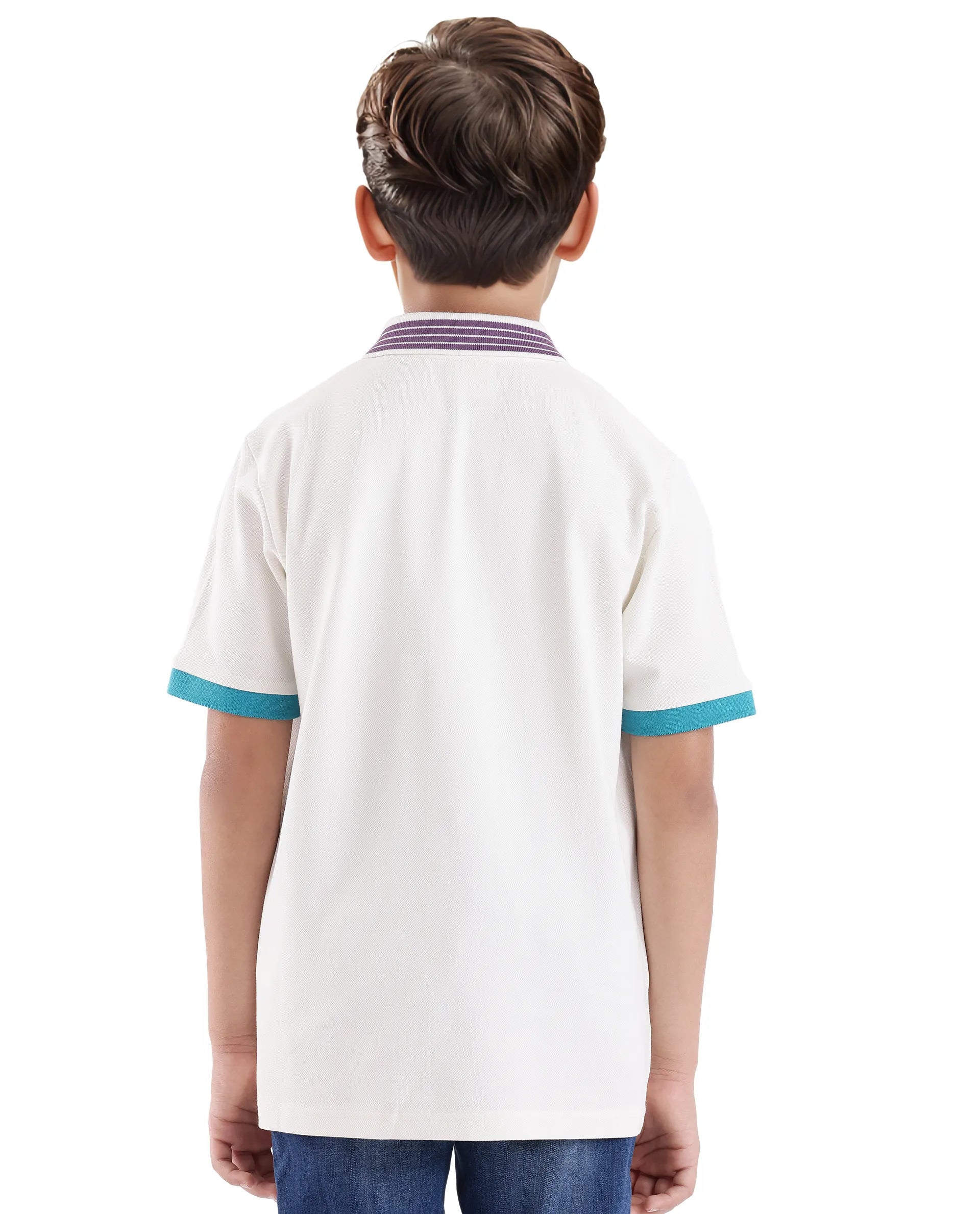 Rare Ones Kids Jef White Cotton Short Sleeve Contrasting Collar Solid Polo