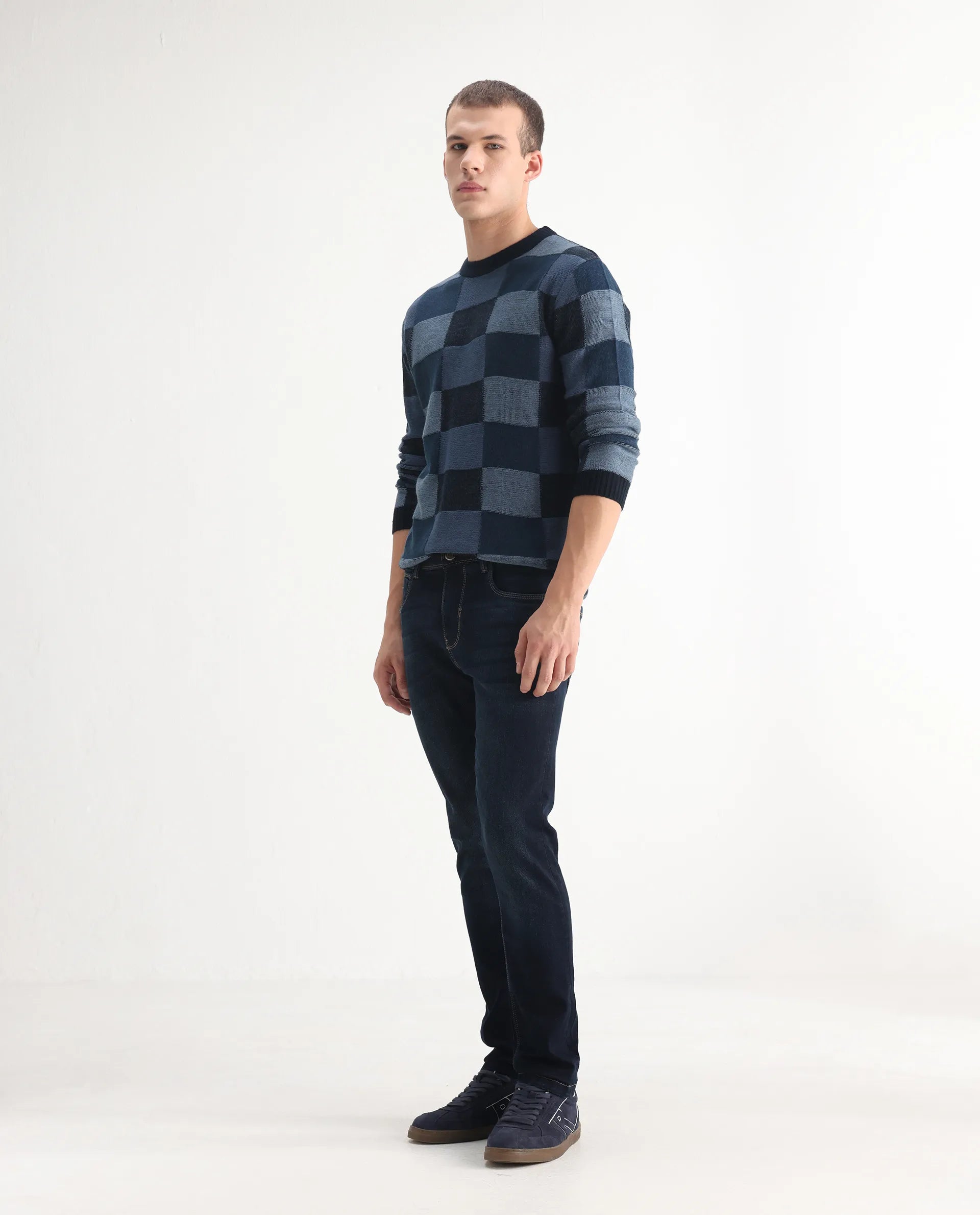 Rare Rabbit Men's Jena Dusky Blue Cotton Blend Plain Hawk Slim Fit Jeans