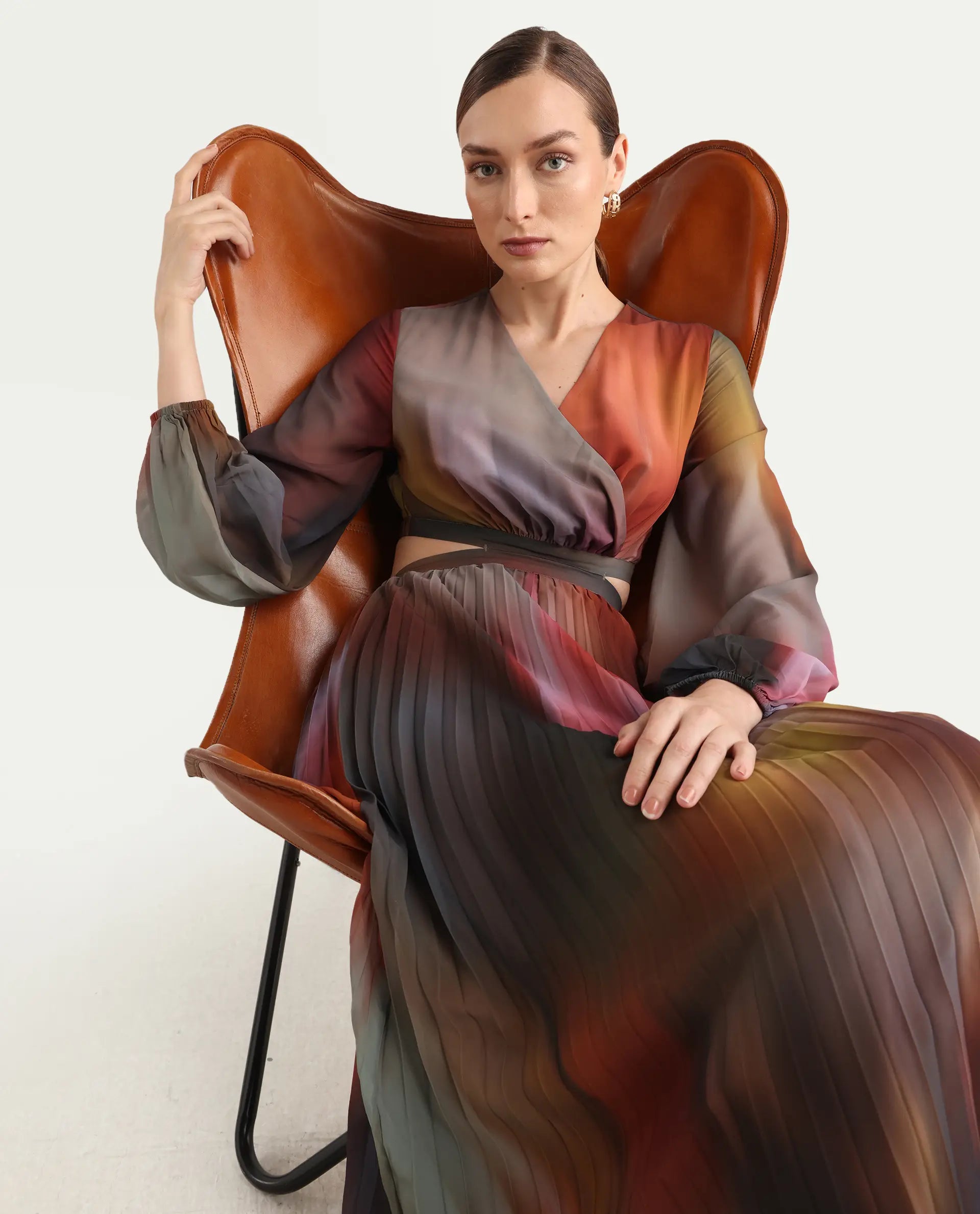 Rareism Women Jencos Multi Round Neck Pull On Flared Maxi Printed Dress