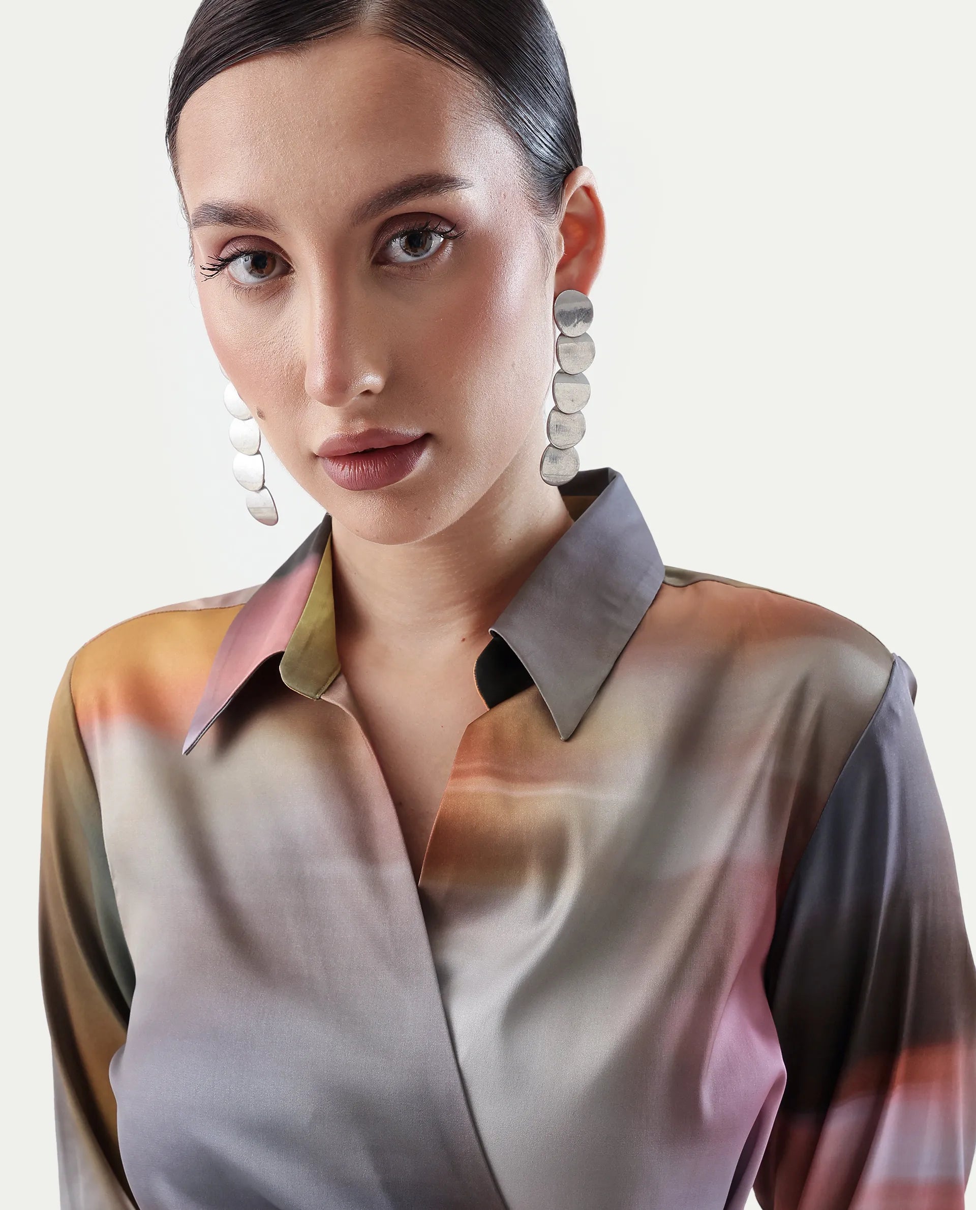 Rareism Women's Jengo Multi Polyester Johnny Collar Straight Fit Dress