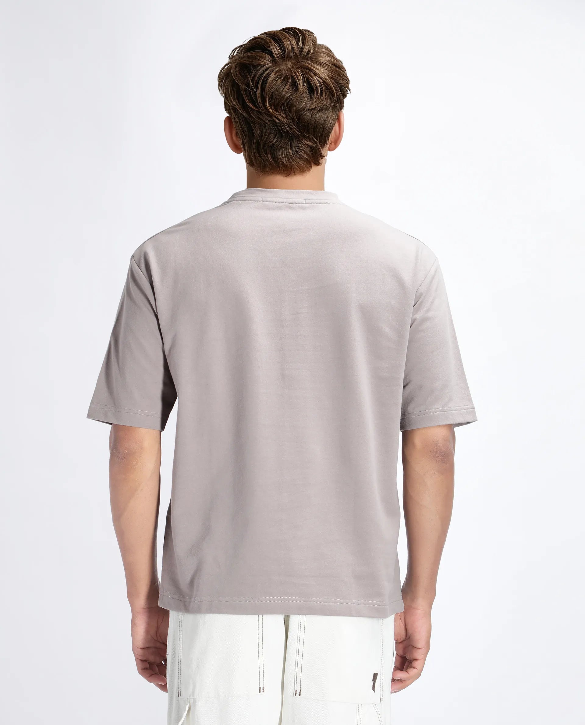 Rare Rabbit Men's Jent Grey Cotton Graphic Print Oversized Fit Half Sleeve Crew Neck T-Shirt