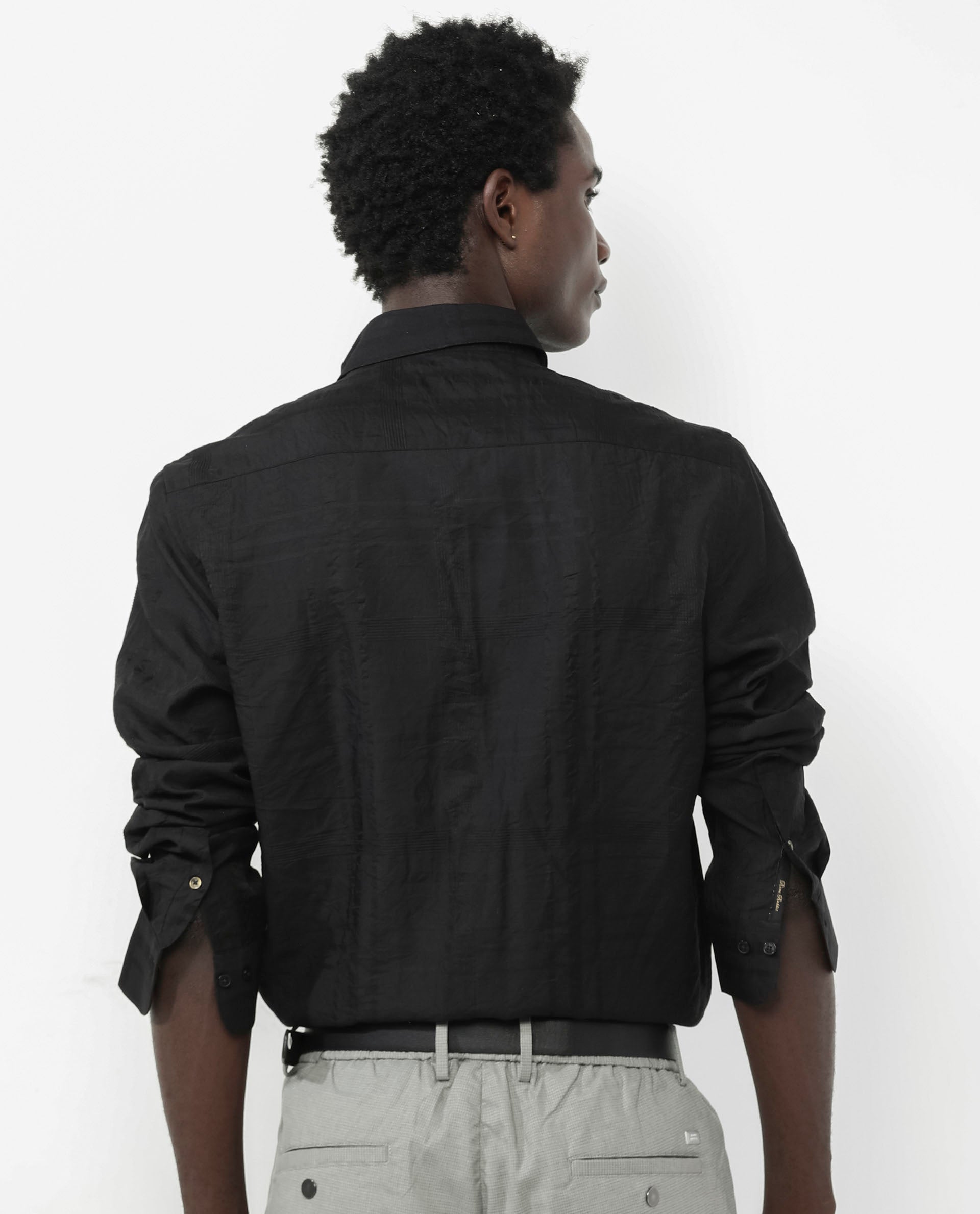 Rare Rabbit Men's Jerdo Black Viscose Nylon Fabric Full Sleeves Regular Fit Checked Shirt