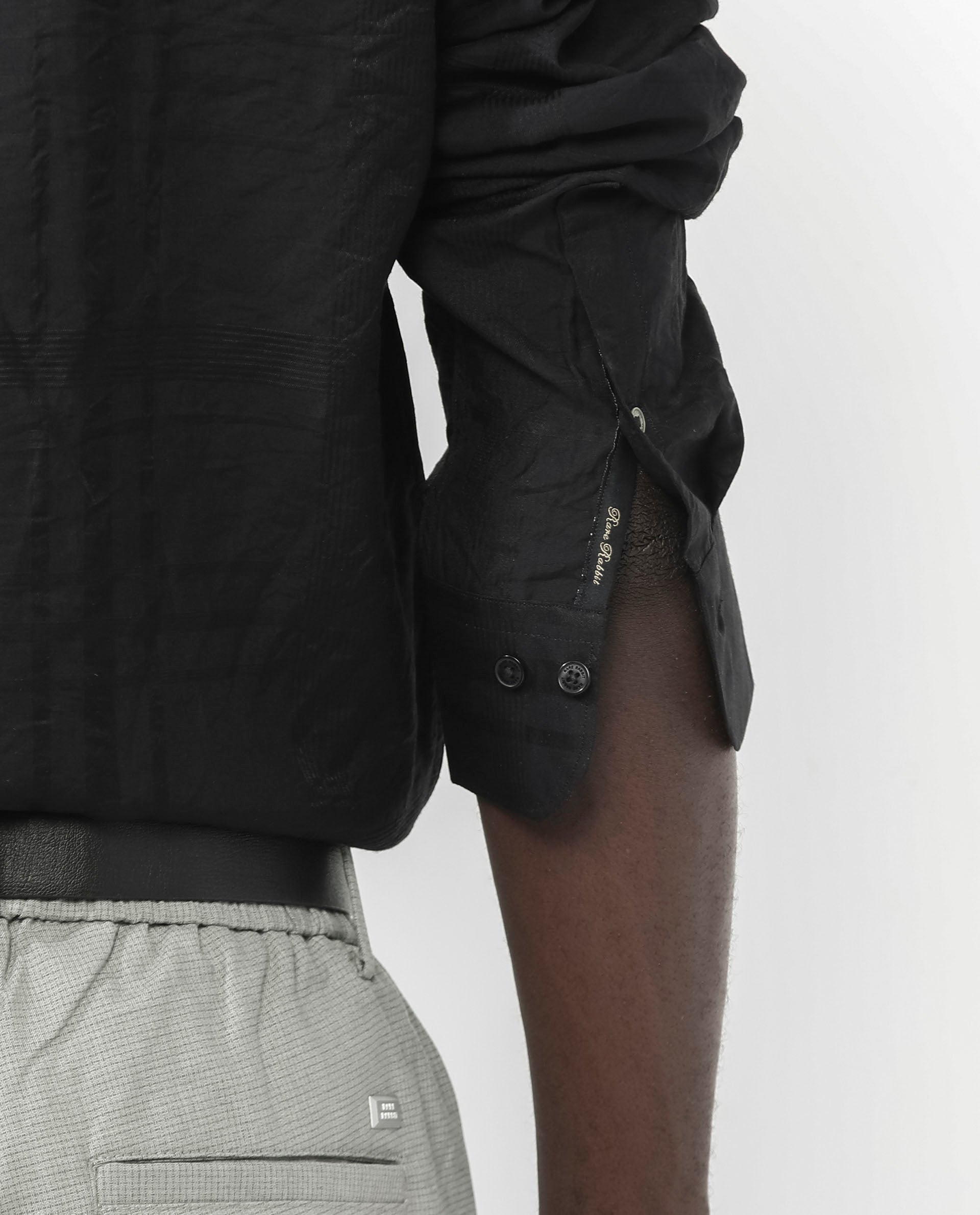 Rare Rabbit Men's Jerdo Black Viscose Nylon Fabric Full Sleeves Regular Fit Checked Shirt