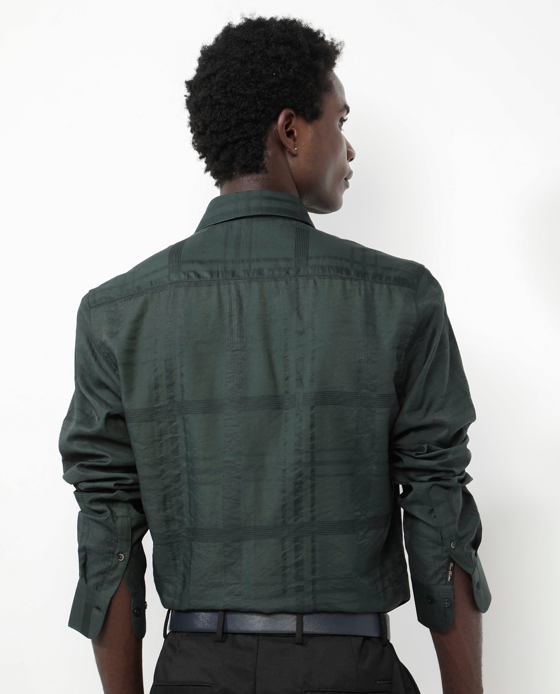 Rare Rabbit Men's Jerdo Green Viscose Nylon Fabric Full Sleeves Regular Fit Checked Shirt