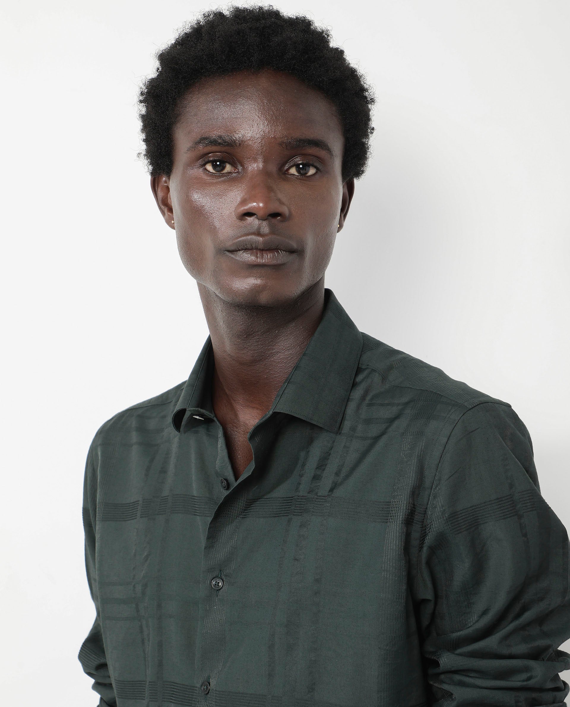 Rare Rabbit Men's Jerdo Green Viscose Nylon Fabric Full Sleeves Regular Fit Checked Shirt