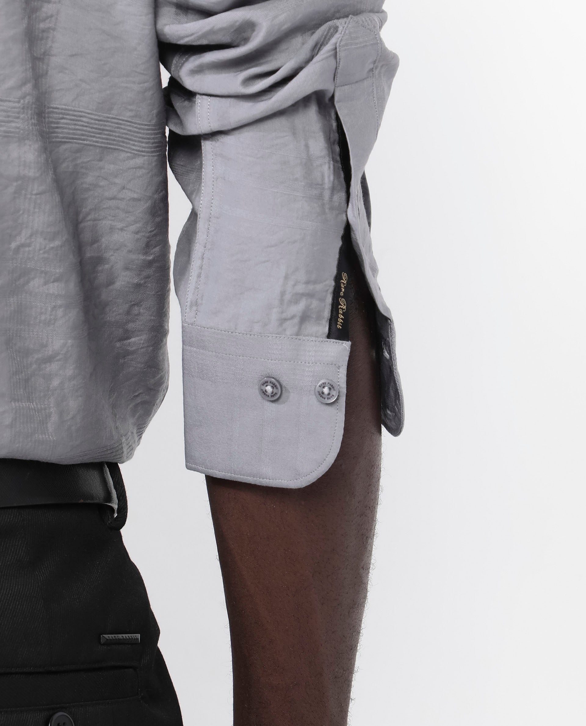 Rare Rabbit Men's Jerdo Grey Viscose Nylon Fabric Full Sleeves Regular Fit Checked Shirt