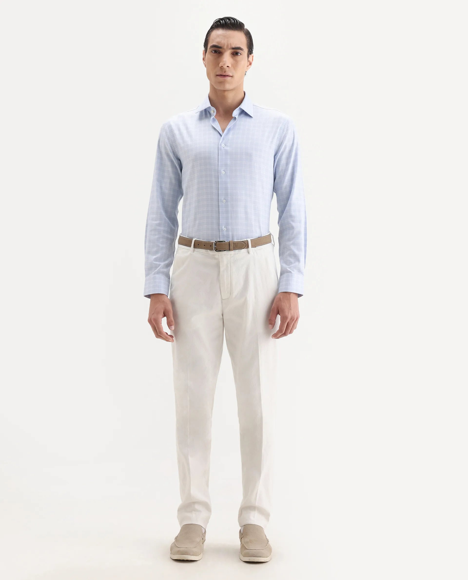 Rare Rabbit Men's Jes Off White Cotton Blend Jacquard Relaxed Fit Trouser