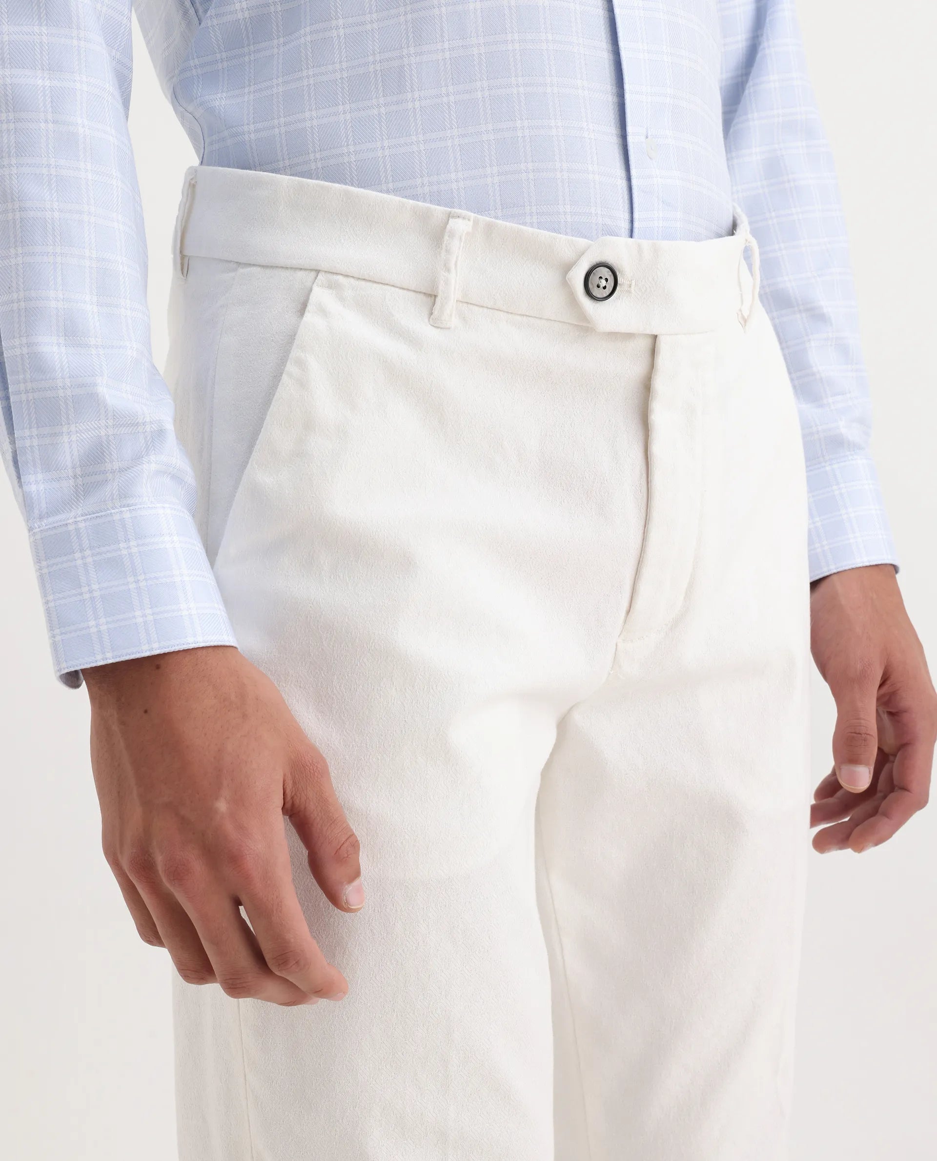 Rare Rabbit Men's Jes Off White Cotton Blend Jacquard Relaxed Fit Trouser