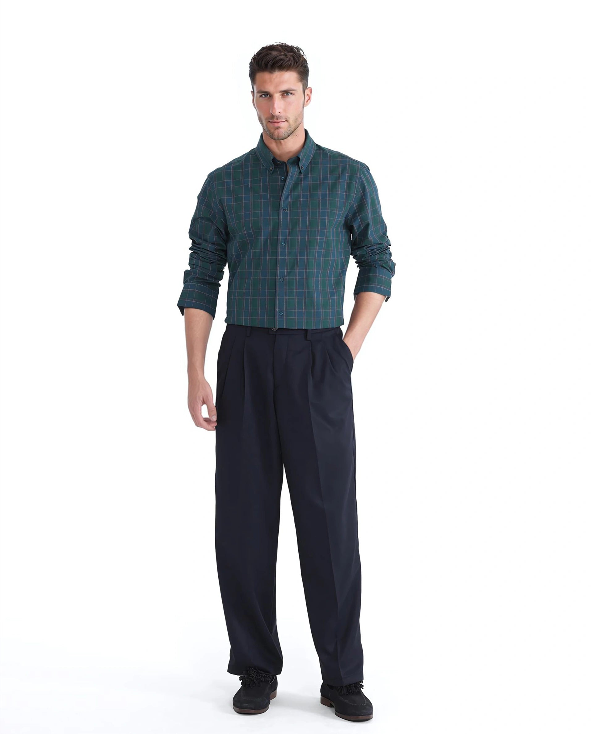 Rare Rabbit Men's Jessen Blue Cotton Fabric Full Sleeve Checks Shirt