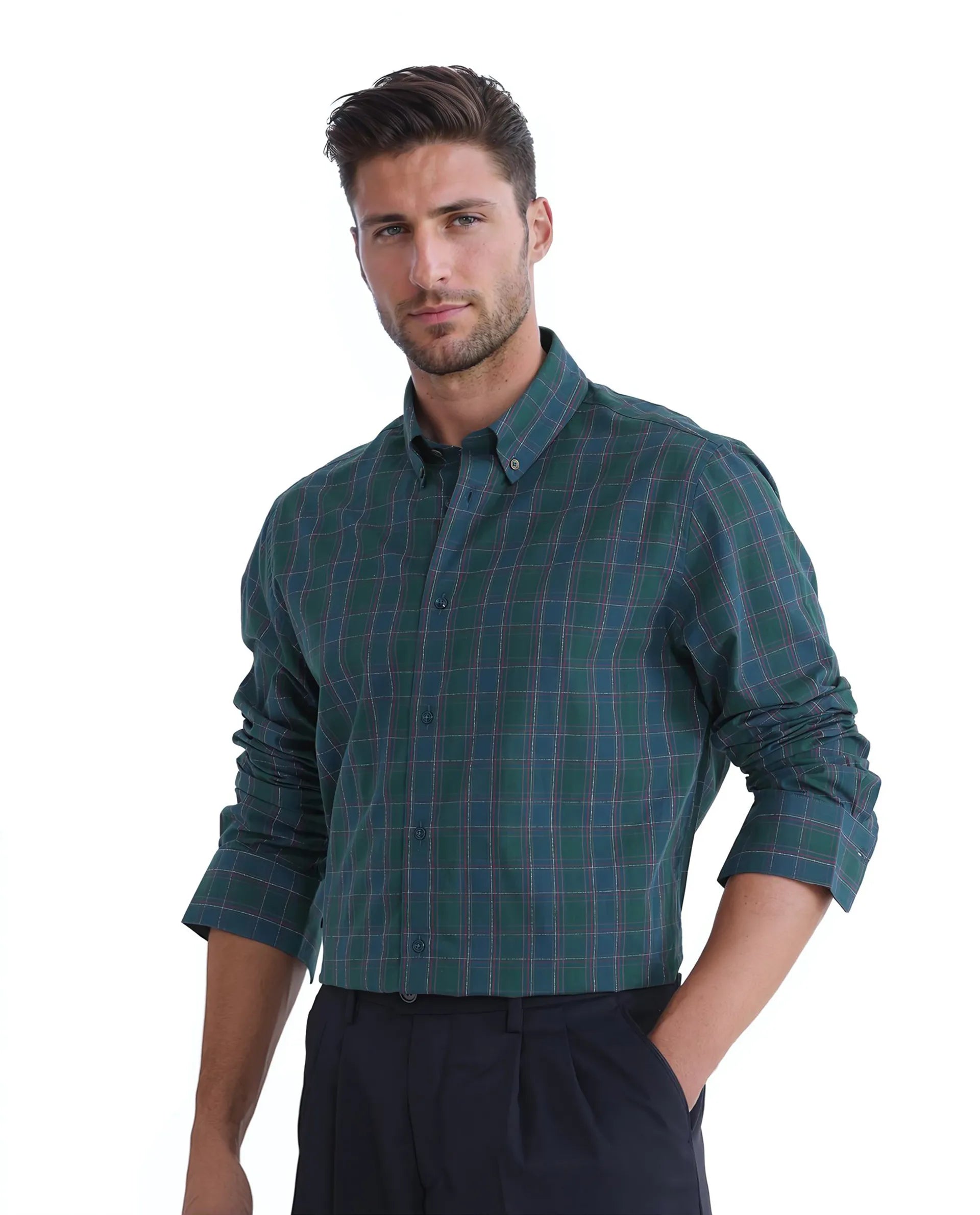 Rare Rabbit Men's Jessen Blue Cotton Fabric Full Sleeve Checks Shirt