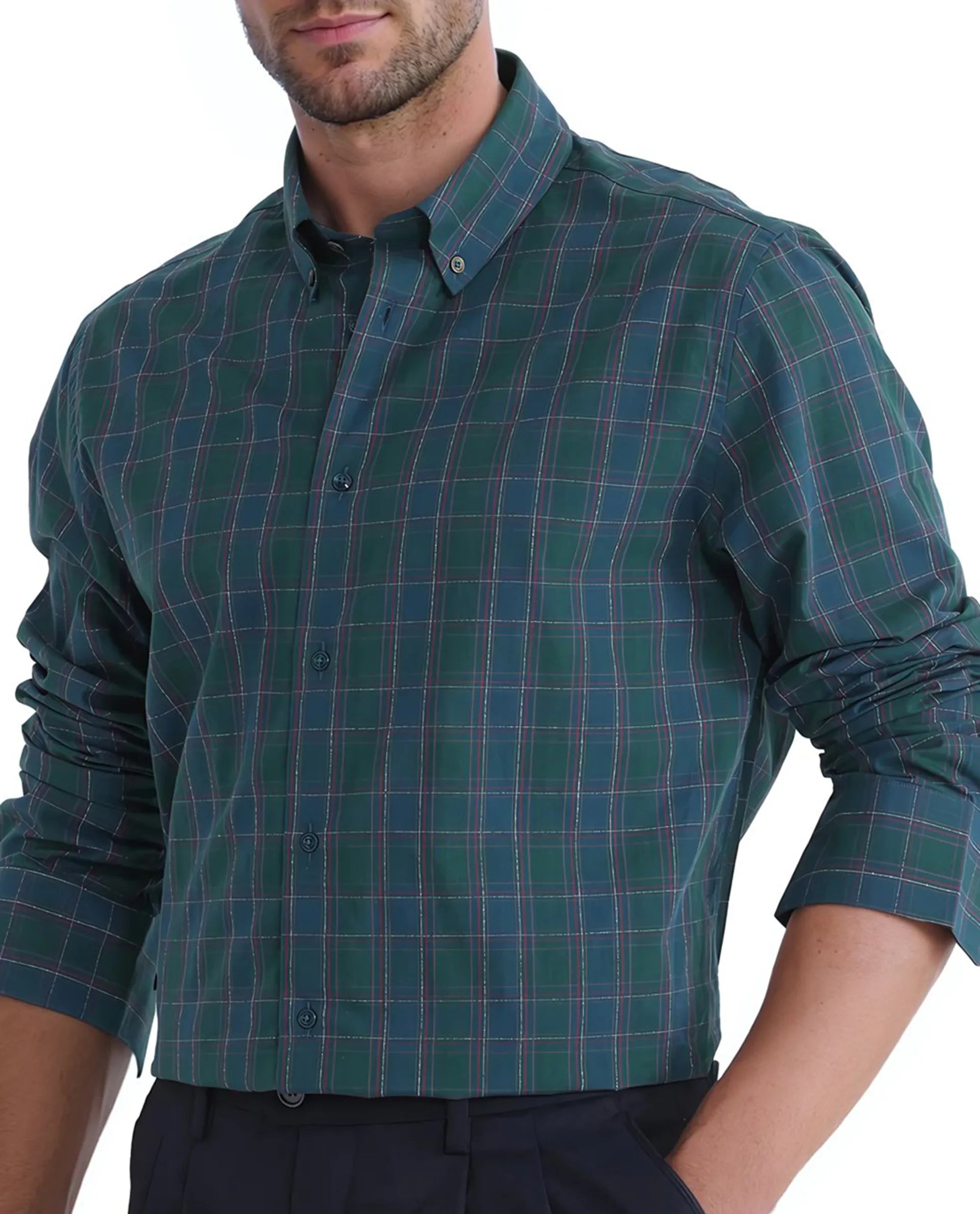 Rare Rabbit Men's Jessen Blue Cotton Fabric Full Sleeve Checks Shirt