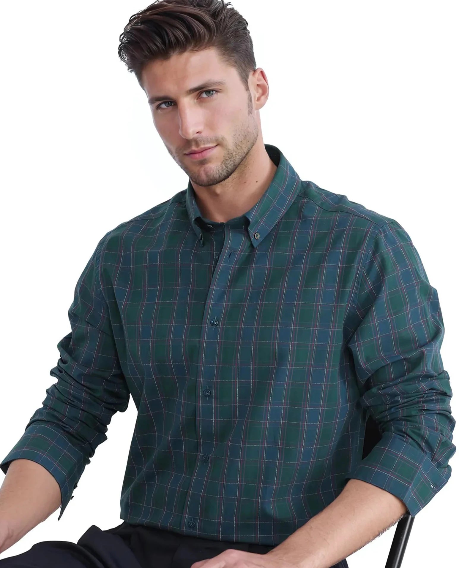 Rare Rabbit Men's Jessen Blue Cotton Fabric Full Sleeve Checks Shirt