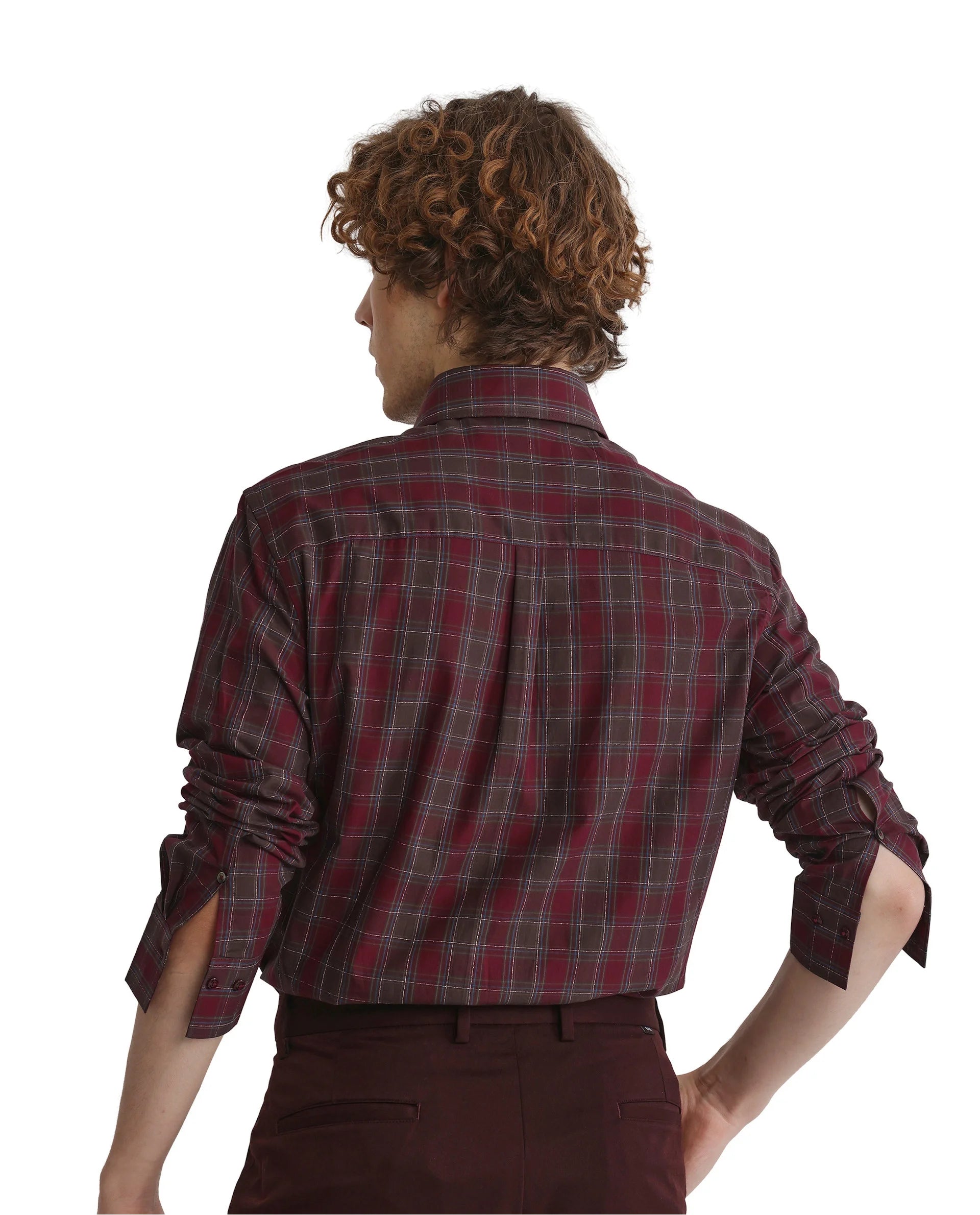 Rare Rabbit Men's Jessen Red Cotton Fabric Full Sleeve Collared Neck Checks Shirt