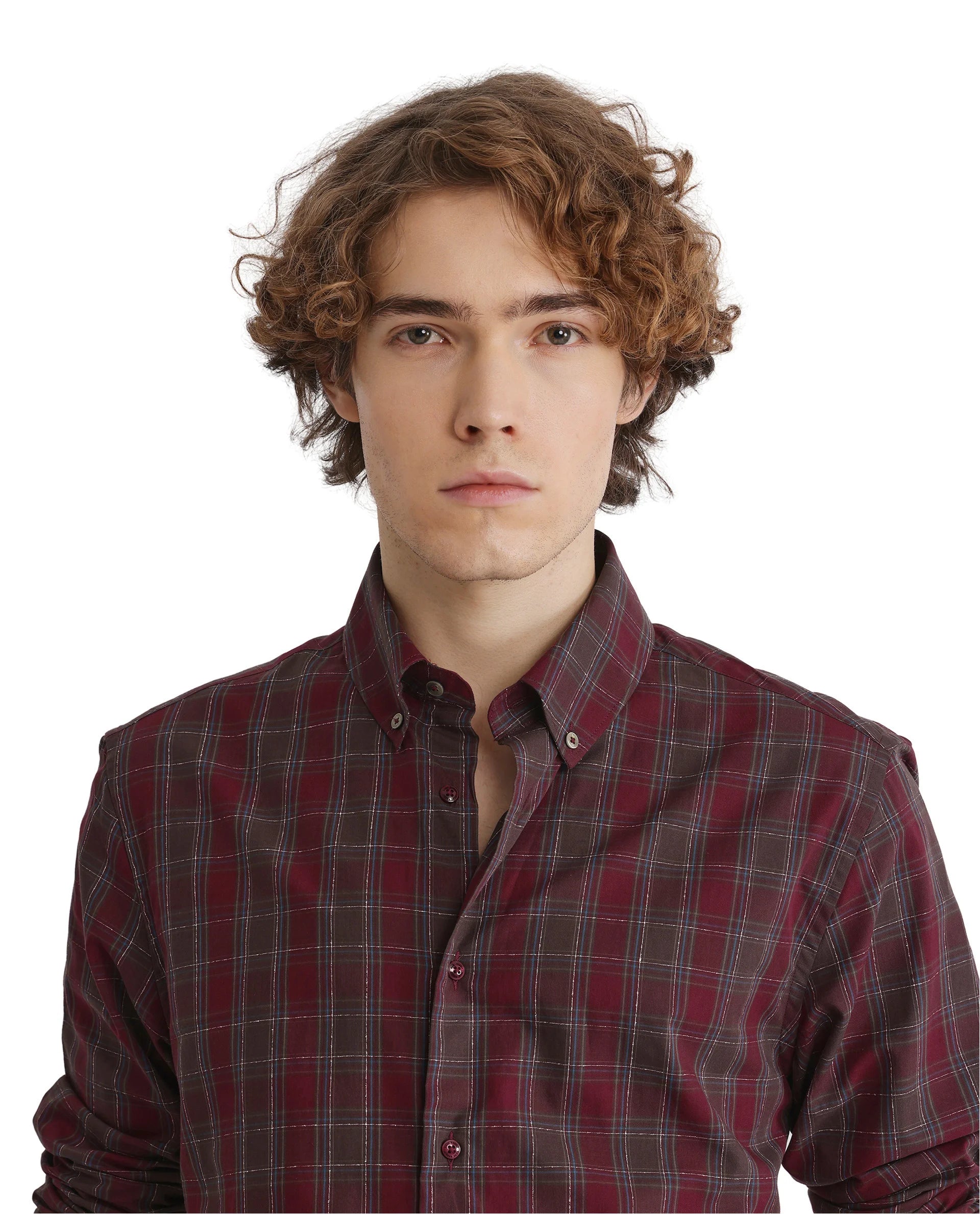 Rare Rabbit Men's Jessen Red Cotton Fabric Full Sleeve Collared Neck Checks Shirt