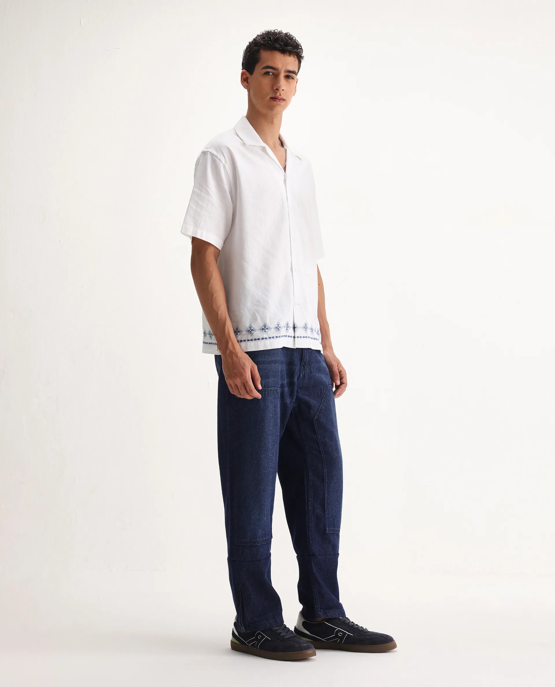 Rare Rabbit Men's Jettor Dark Blue Cotton Plain Relaxed Fit Jeans