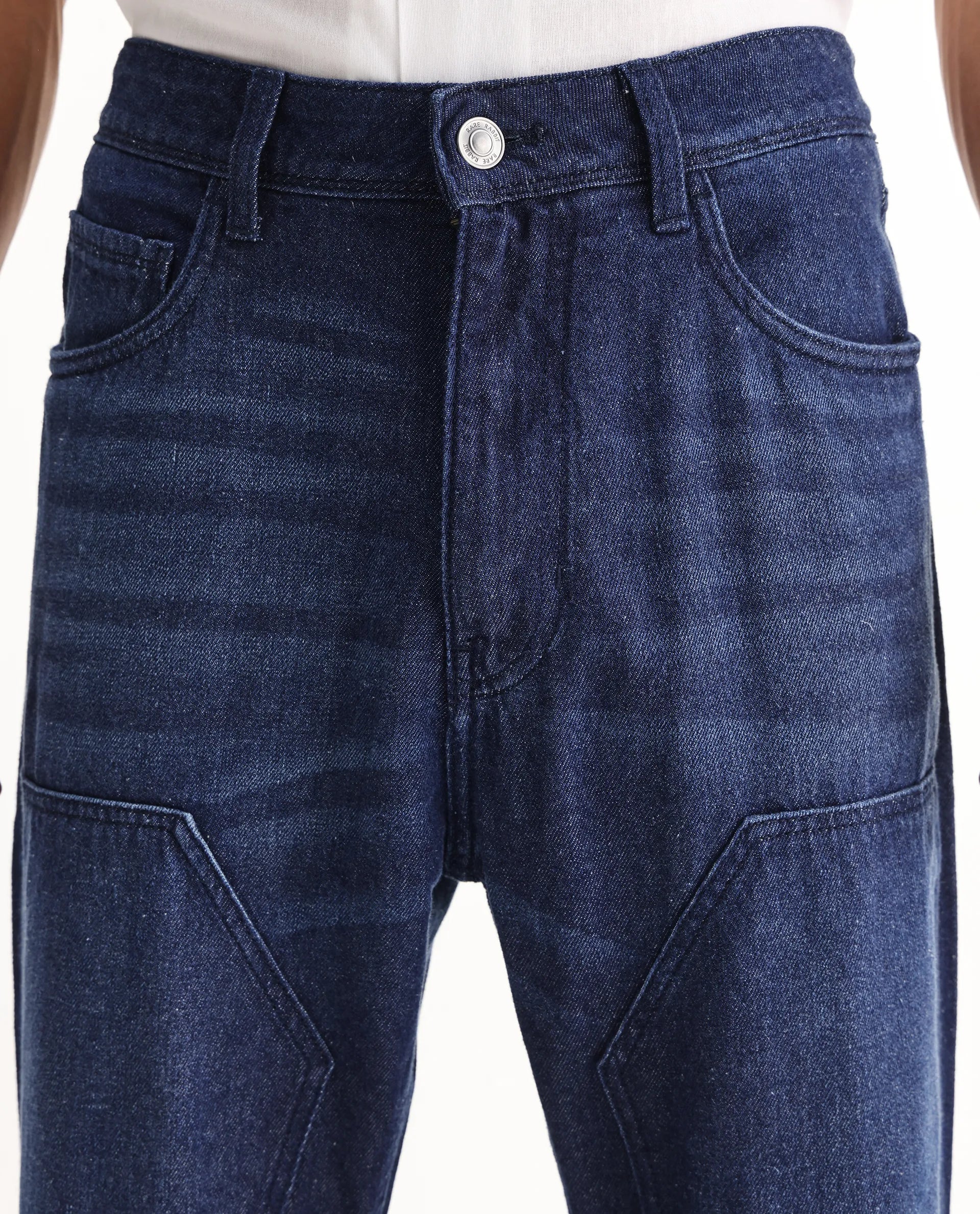 Rare Rabbit Men's Jettor Dark Blue Cotton Plain Relaxed Fit Jeans