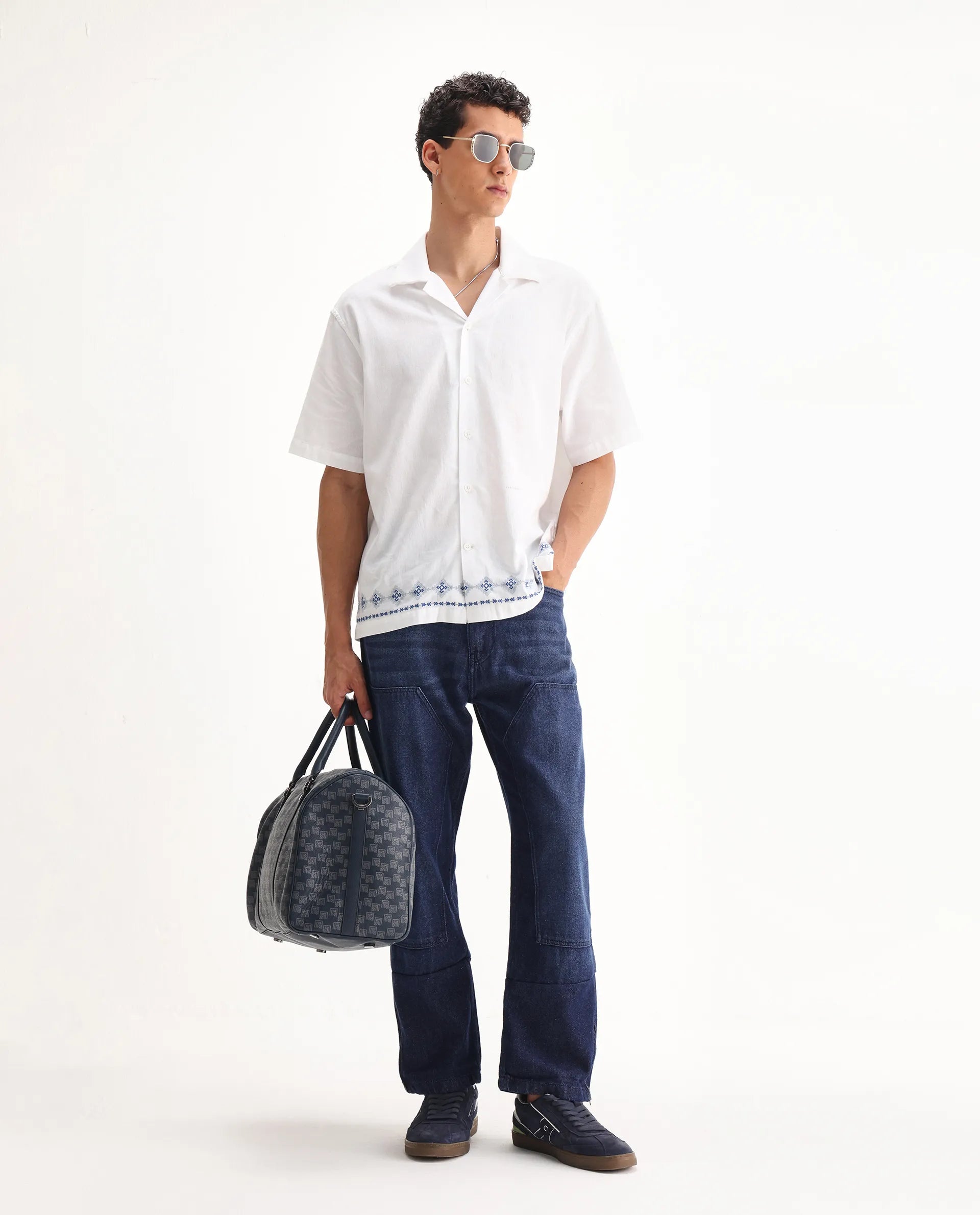 Rare Rabbit Men's Jettor Dark Blue Cotton Plain Relaxed Fit Jeans